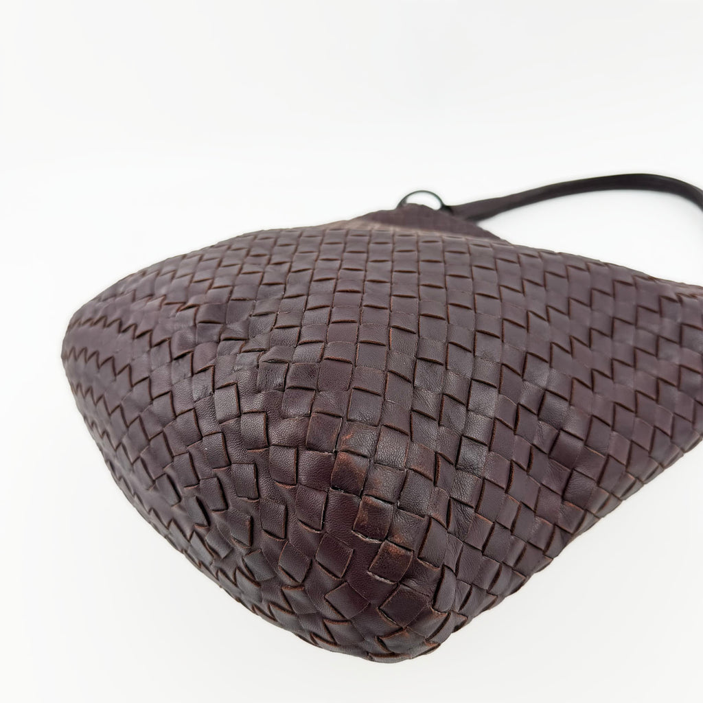 Bottega Veneta ボッテガヴェネタ イントレチャート トートバッグ ショルダーバッグ ボルドー レザー ヴィンテージ レディース 【中古】