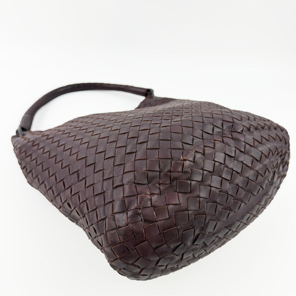 Bottega Veneta ボッテガヴェネタ イントレチャート トートバッグ ショルダーバッグ ボルドー レザー ヴィンテージ レディース 【中古】