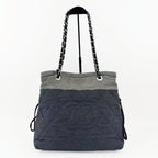 CHANEL シャネル ココマーク トートバッグ チェーン ショルダーバッグ ブラック アイボリー デニム 13番台 ヴィンテージ レディース 【中古】