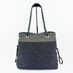 CHANEL シャネル ココマーク トートバッグ チェーン ショルダーバッグ ブラック アイボリー デニム 13番台 ヴィンテージ レディース 【中古】