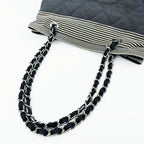 CHANEL シャネル ココマーク トートバッグ チェーン ショルダーバッグ ブラック アイボリー デニム 13番台 ヴィンテージ レディース 【中古】