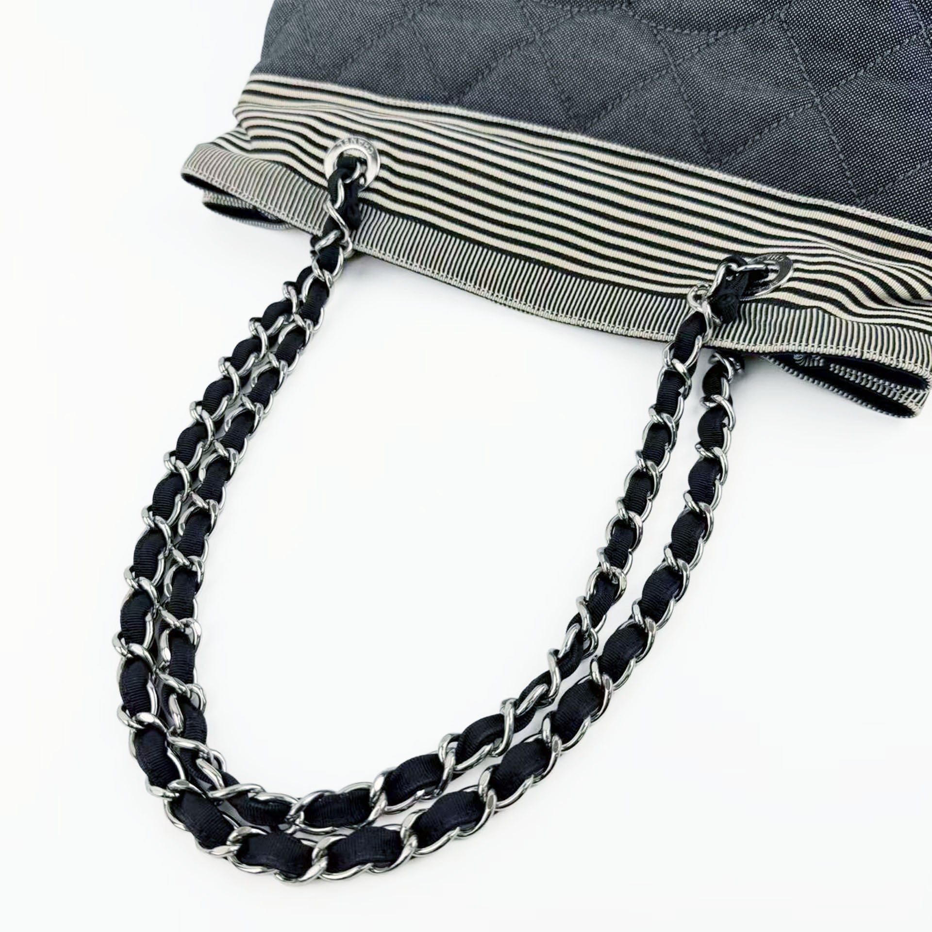 CHANEL シャネル ココマーク トートバッグ チェーン ショルダーバッグ ブラック アイボリー デニム 13番台 ヴィンテージ レディース 【中古】