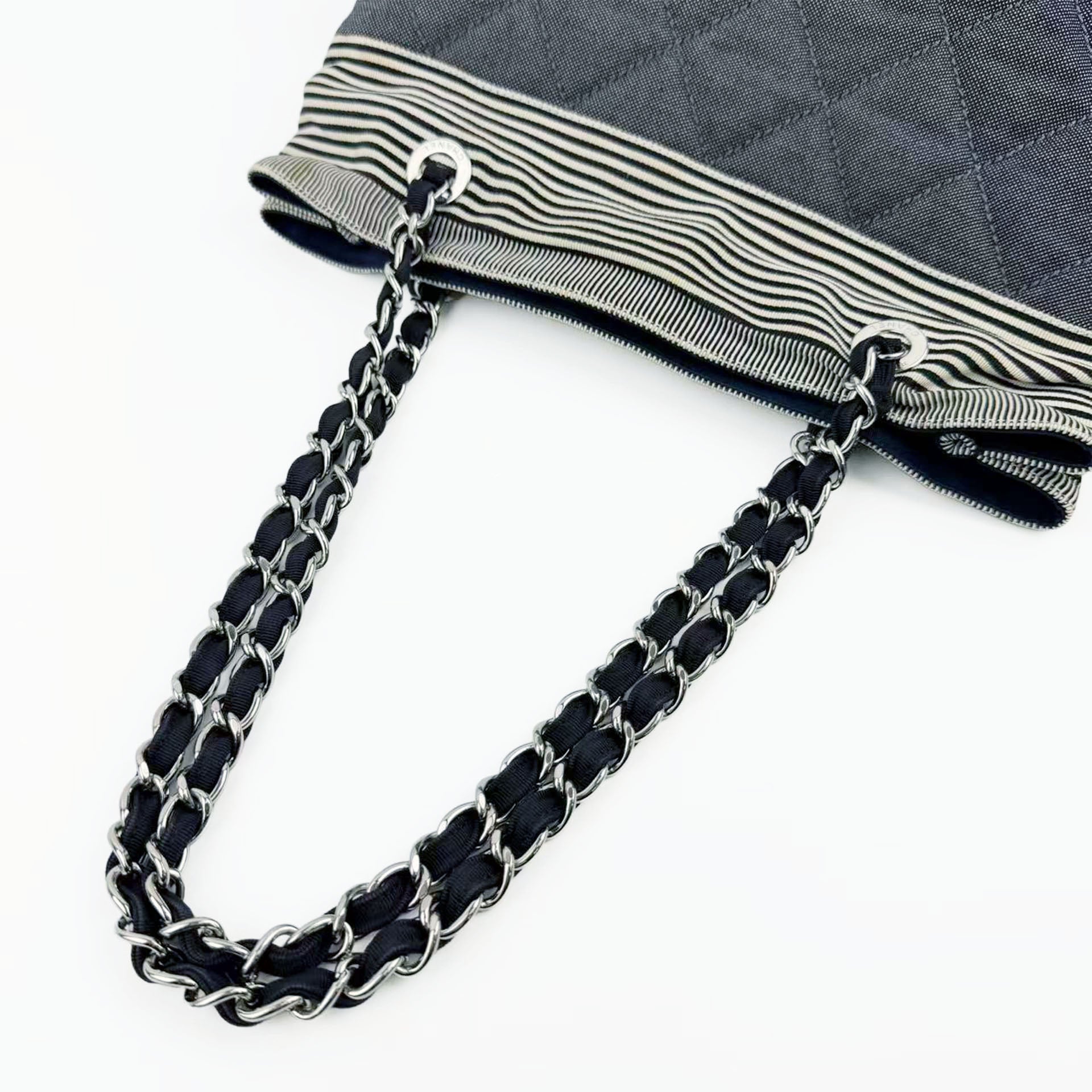 CHANEL シャネル ココマーク トートバッグ チェーン ショルダーバッグ ブラック アイボリー デニム 13番台 ヴィンテージ レディース 【中古】