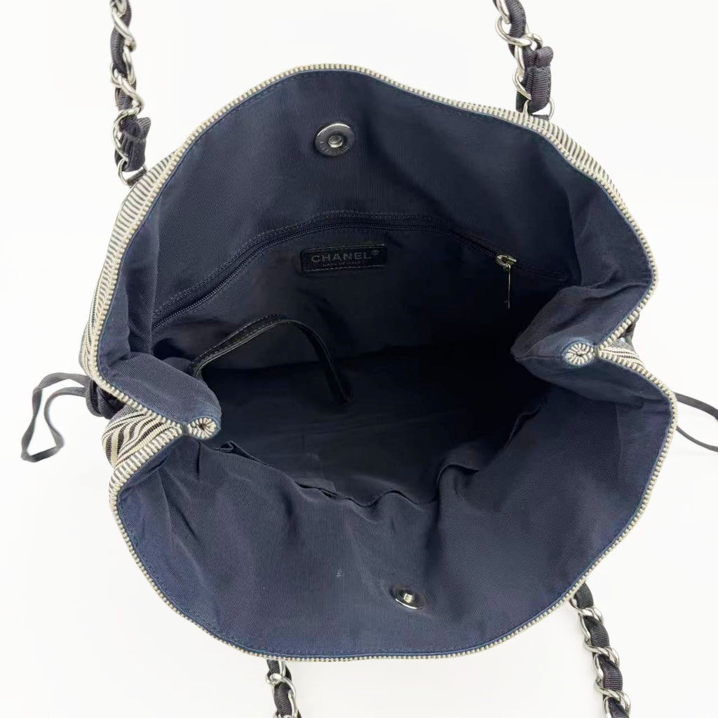 CHANEL シャネル ココマーク トートバッグ チェーン ショルダーバッグ ブラック アイボリー デニム 13番台 ヴィンテージ レディース 【中古】