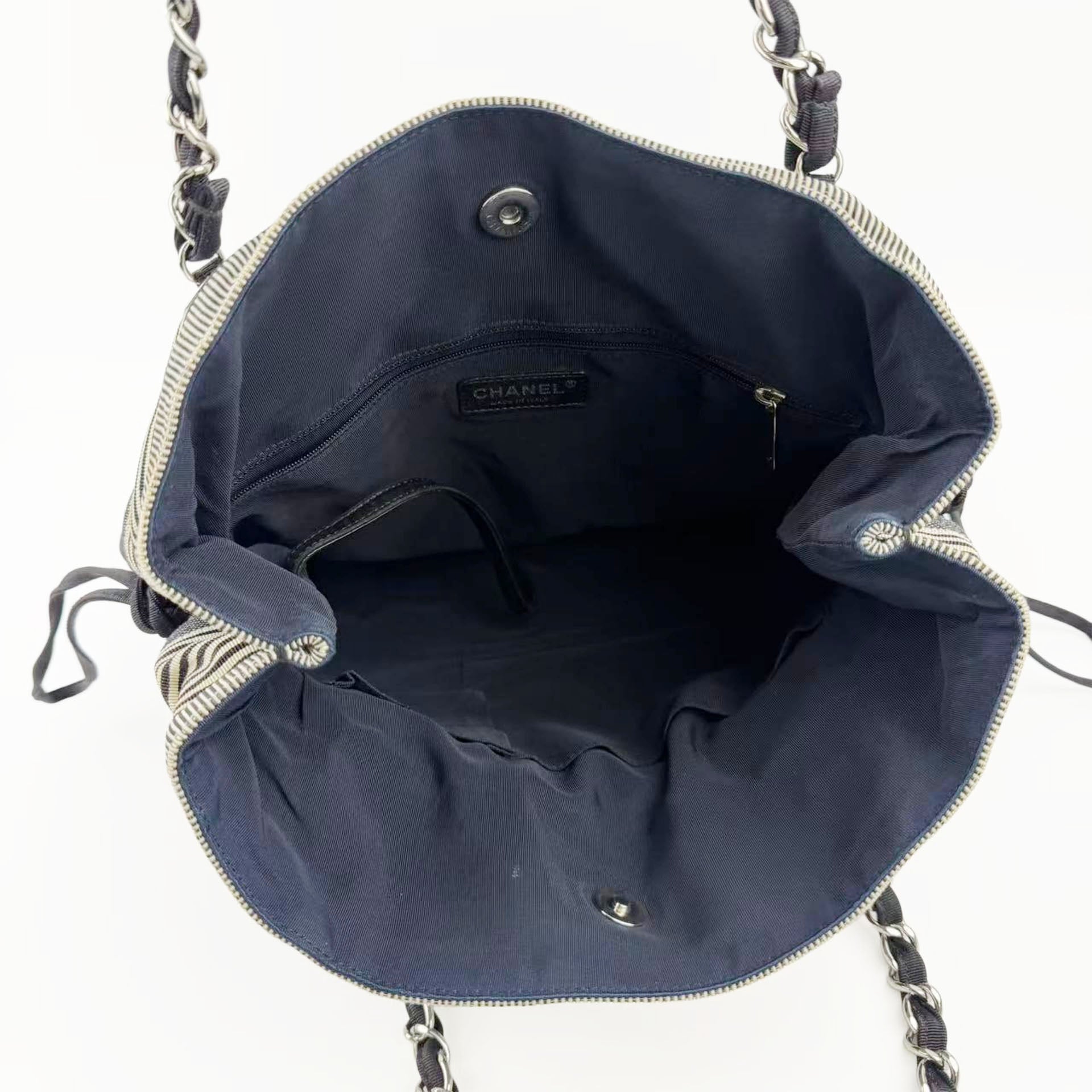 CHANEL シャネル ココマーク トートバッグ チェーン ショルダーバッグ ブラック アイボリー デニム 13番台 ヴィンテージ レディース 【中古】