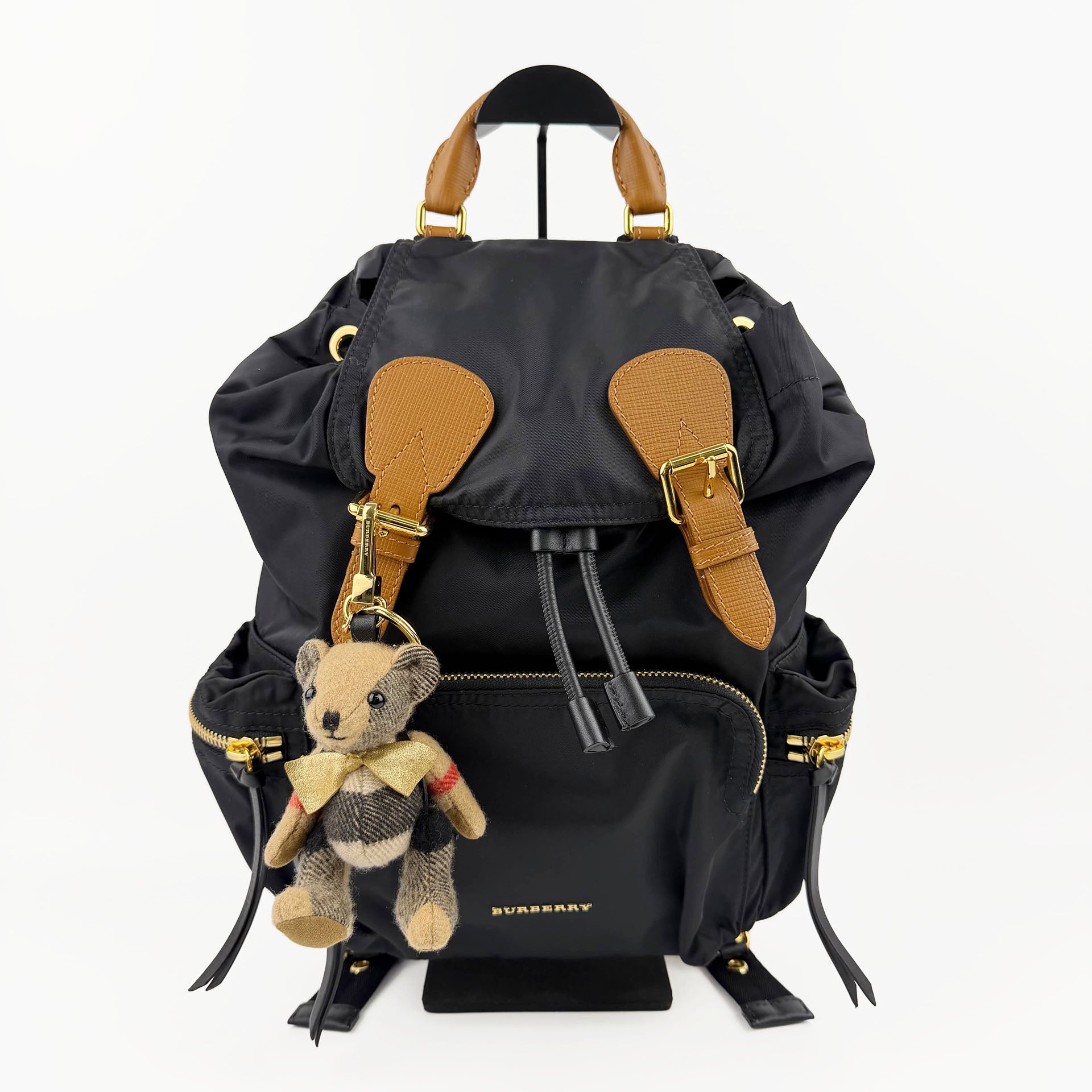 BURBERRY バーバリー Rucksack ラックサック クマ ベア キーチャーム バックパック リュックサック ブラック ナイロン レザー ヴィンテージ レディース 【中古】