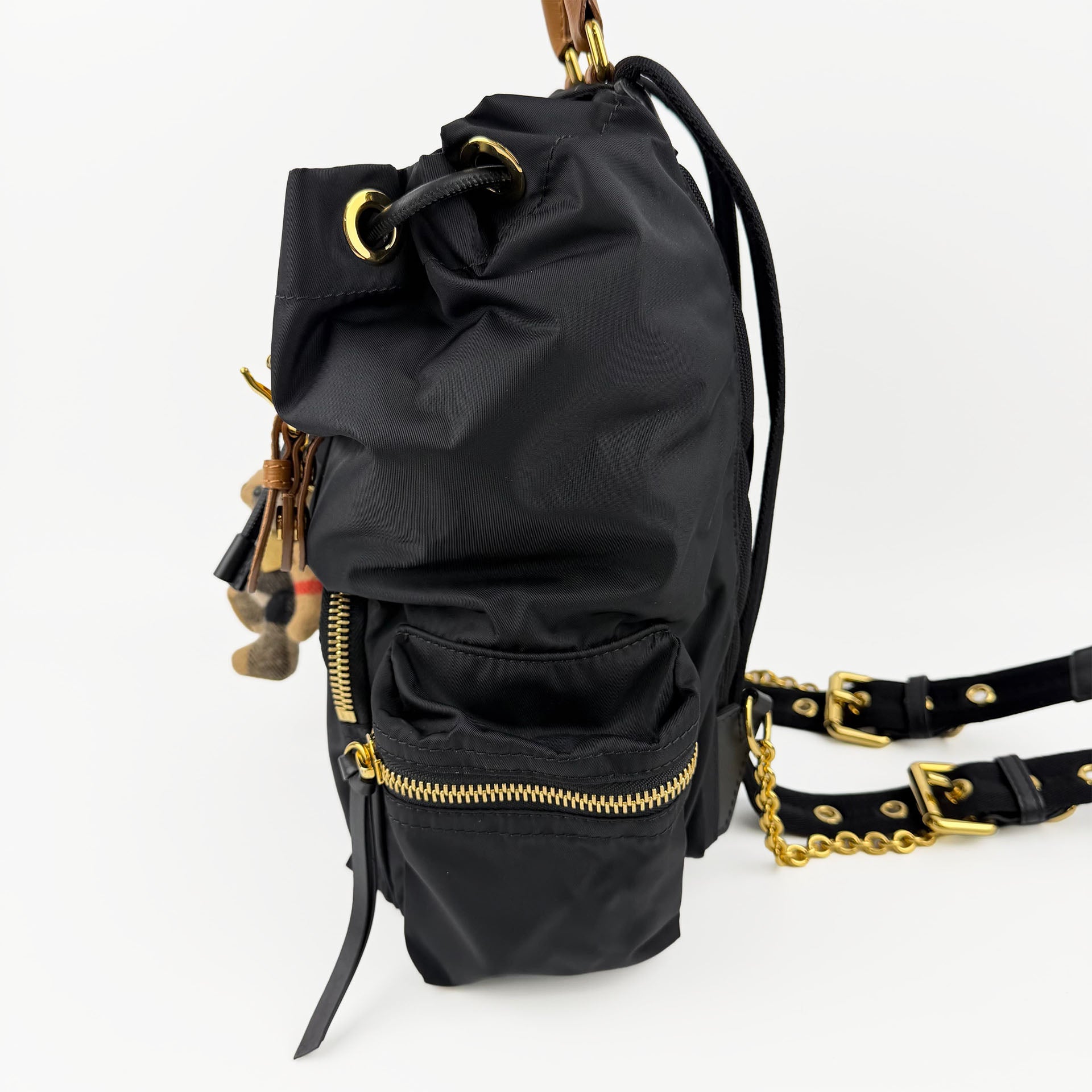 BURBERRY バーバリー Rucksack ラックサック クマ ベア キーチャーム バックパック リュックサック ブラック ナイロン レザー ヴィンテージ レディース 【中古】