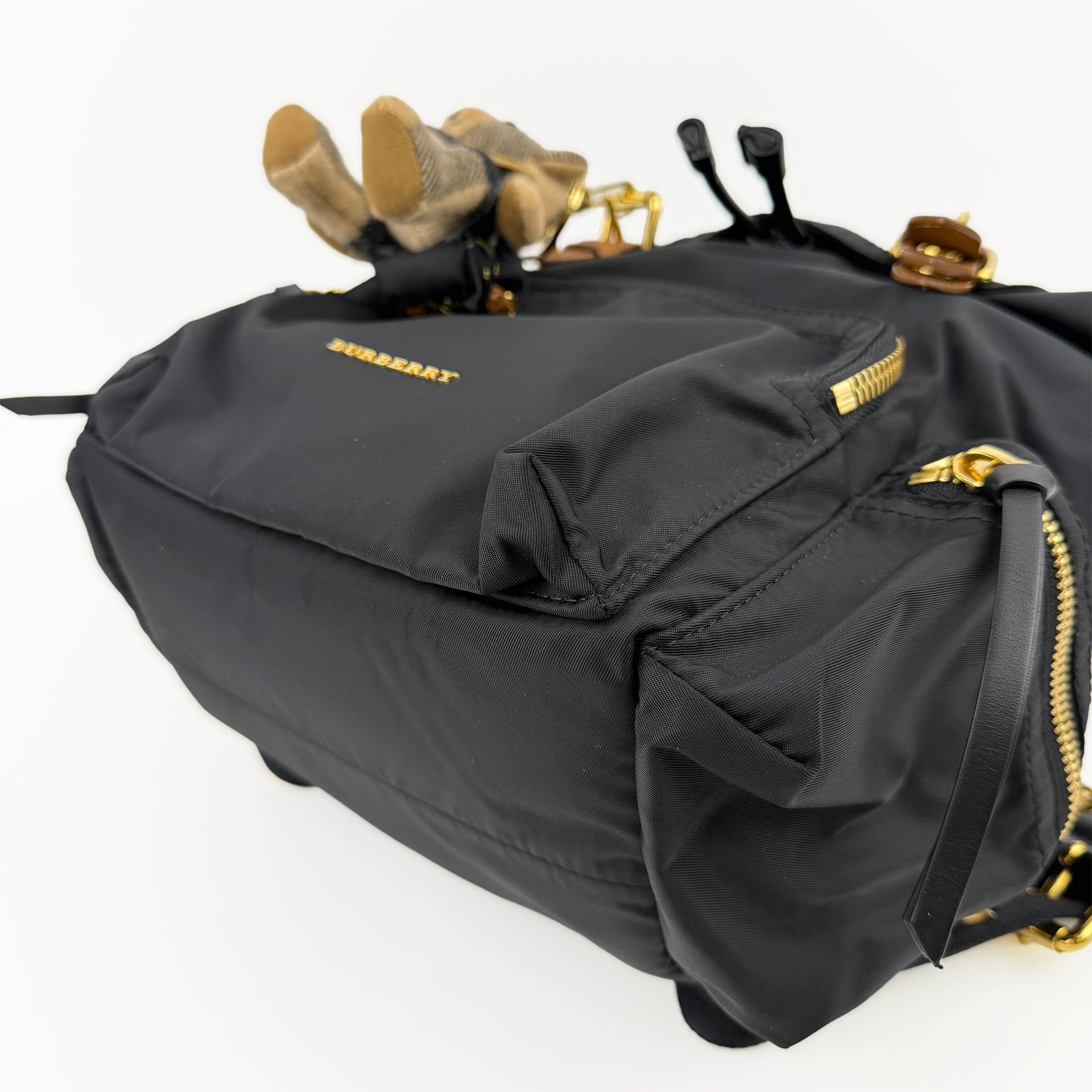 BURBERRY バーバリー Rucksack ラックサック クマ ベア キーチャーム バックパック リュックサック ブラック ナイロン レザー ヴィンテージ レディース 【中古】
