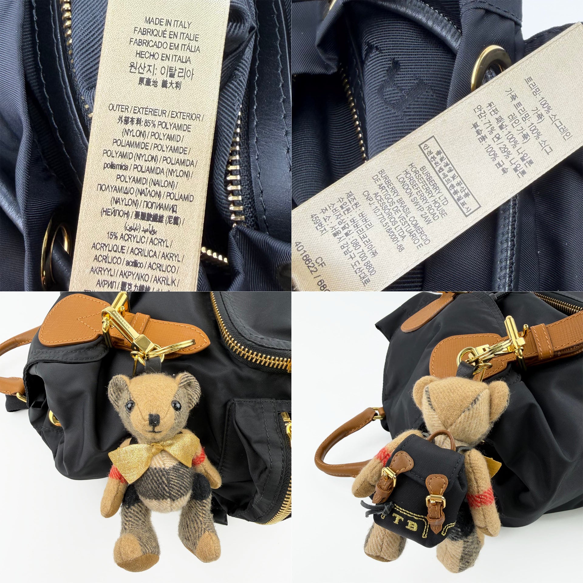 BURBERRY バーバリー Rucksack ラックサック クマ ベア キーチャーム バックパック リュックサック ブラック ナイロン レザー ヴィンテージ レディース 【中古】