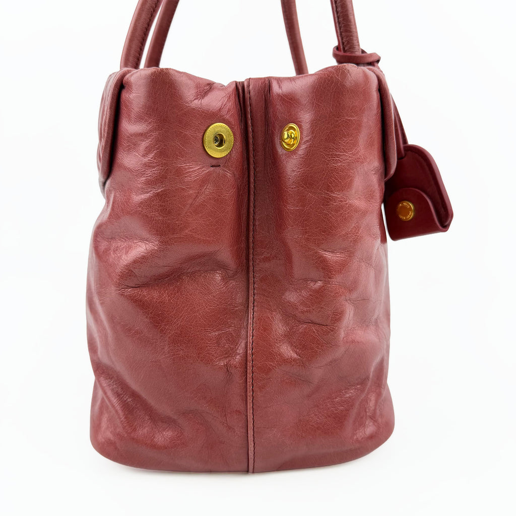 MIU MIU ミュウミュウ VIT.SHINE TRAP ヴィッテロ シャイン トラップ ハンドバッグ レッド レザー クラックルレザー ヴィンテージ レディース【中古】