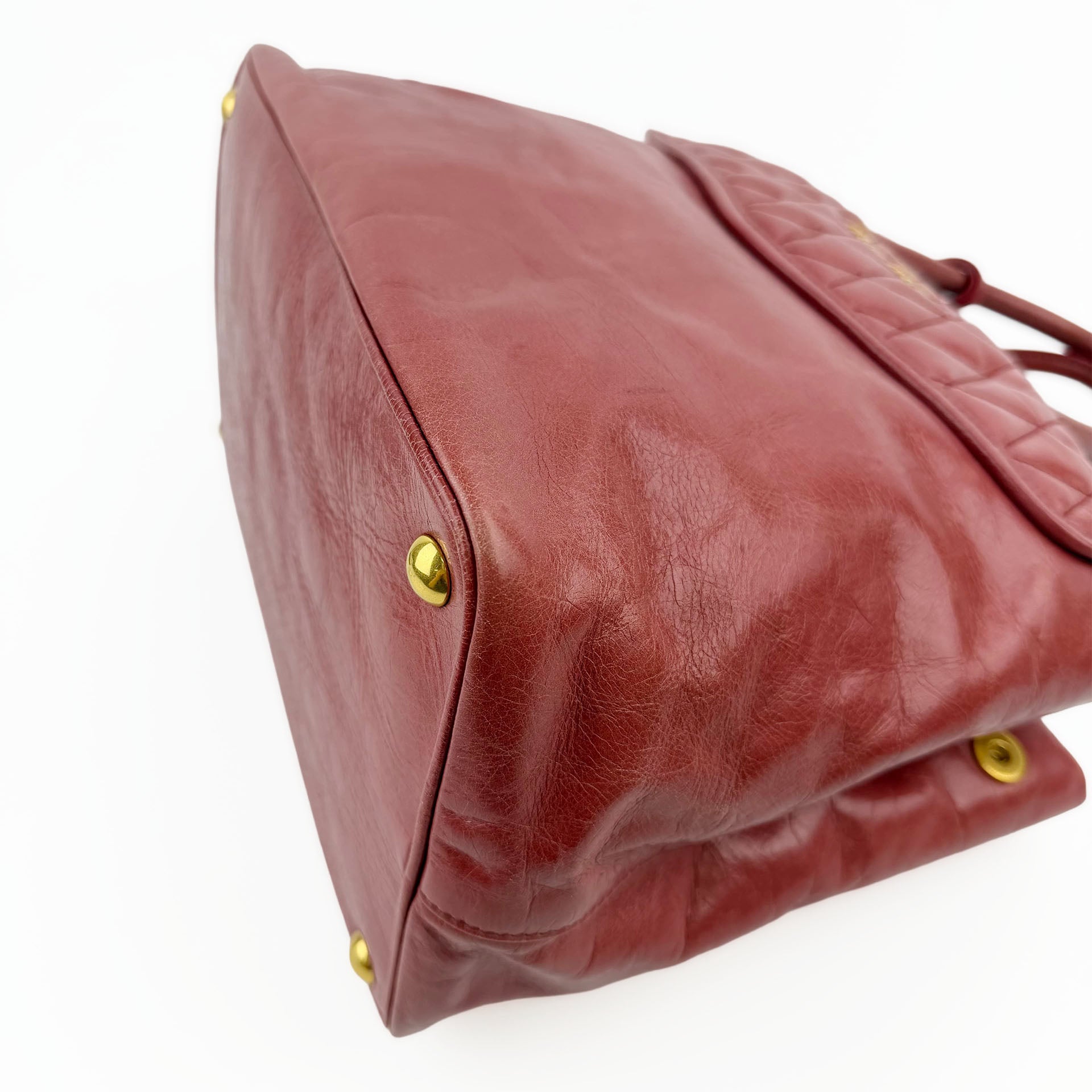 MIU MIU ミュウミュウ VIT.SHINE TRAP ヴィッテロ シャイン トラップ ハンドバッグ レッド レザー クラックルレザー ヴィンテージ レディース【中古】