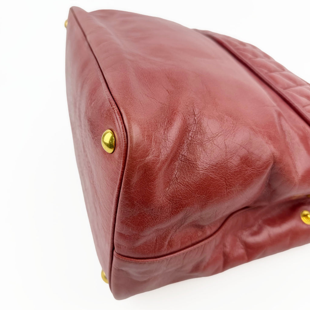 MIU MIU ミュウミュウ VIT.SHINE TRAP ヴィッテロ シャイン トラップ ハンドバッグ レッド レザー クラックルレザー ヴィンテージ レディース【中古】