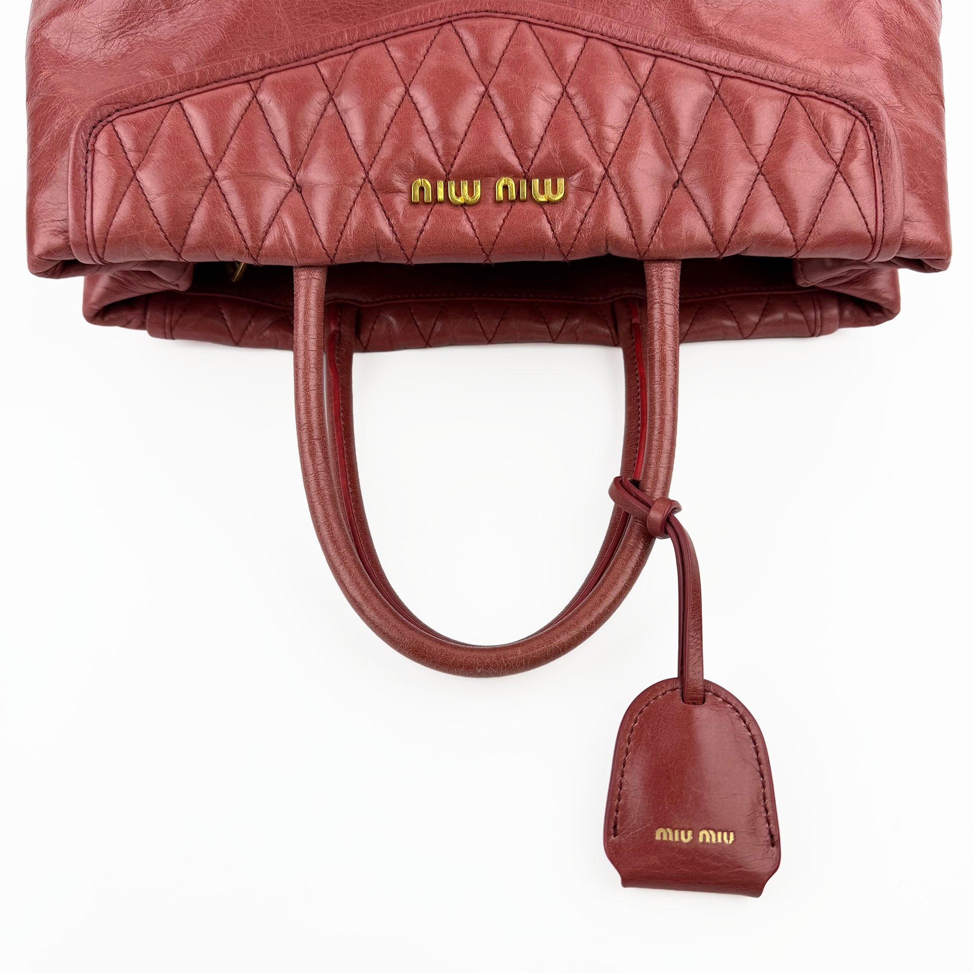 MIU MIU ミュウミュウ VIT.SHINE TRAP ヴィッテロ シャイン トラップ ハンドバッグ レッド レザー クラックルレザー ヴィンテージ レディース【中古】
