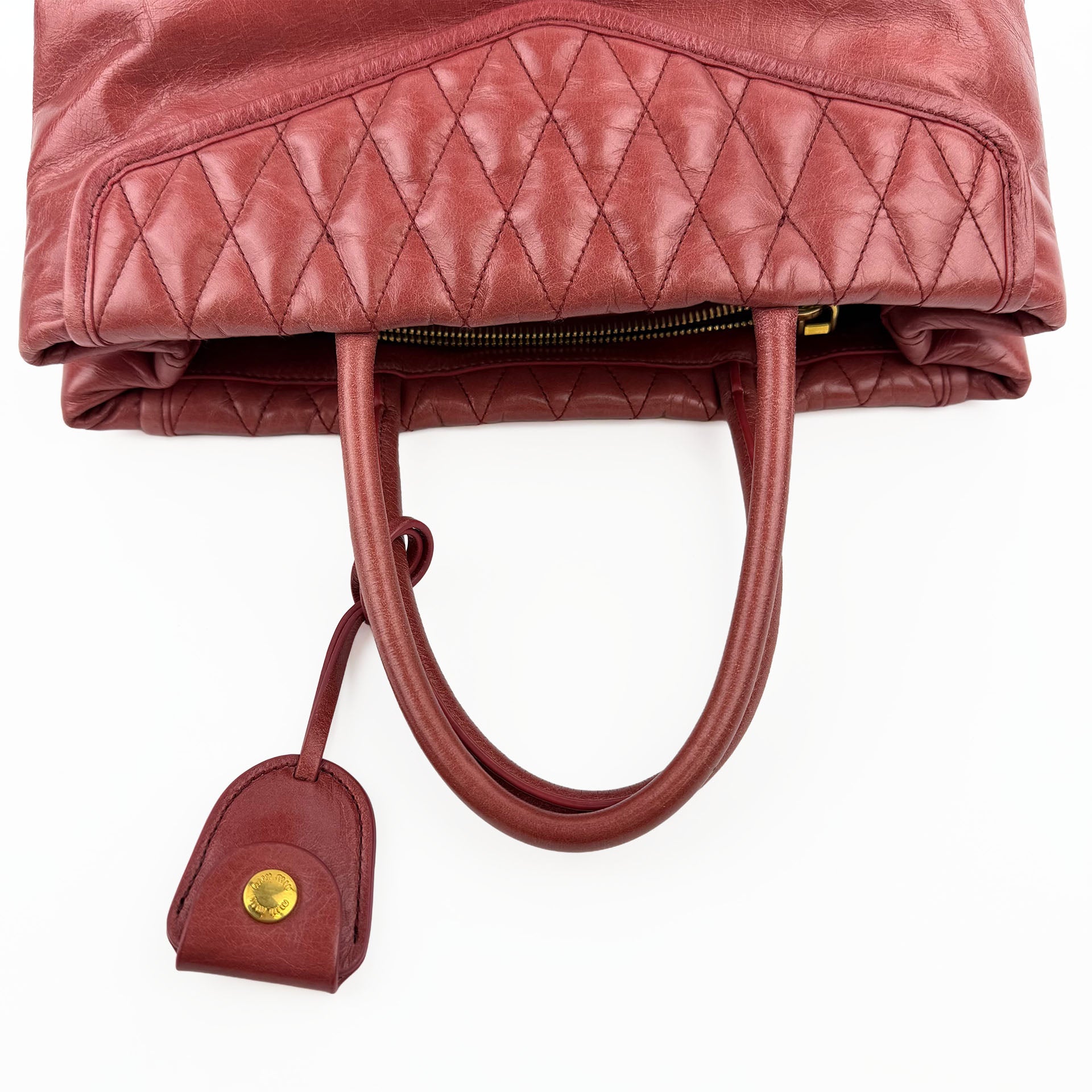 MIU MIU ミュウミュウ VIT.SHINE TRAP ヴィッテロ シャイン トラップ ハンドバッグ レッド レザー クラックルレザー ヴィンテージ レディース【中古】