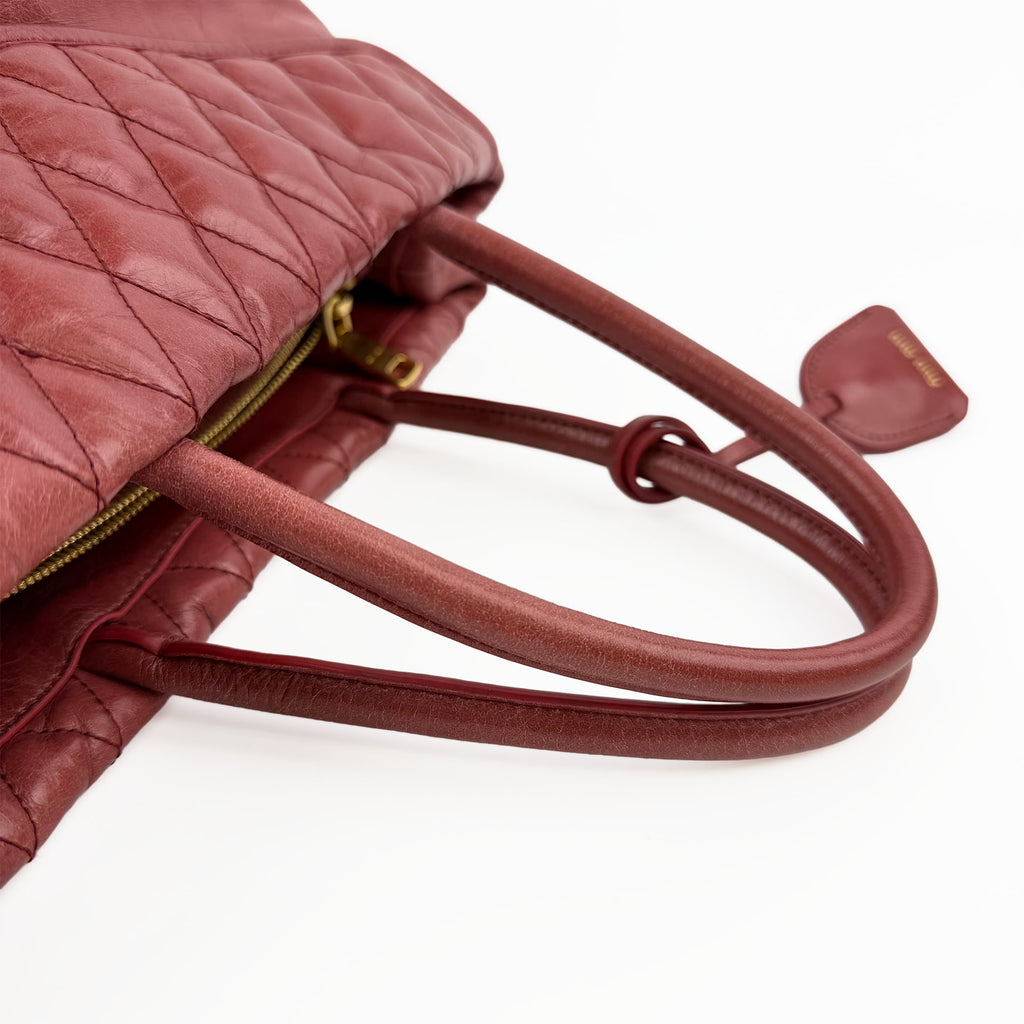 MIU MIU ミュウミュウ VIT.SHINE TRAP ヴィッテロ シャイン トラップ ハンドバッグ レッド レザー クラックルレザー ヴィンテージ レディース【中古】