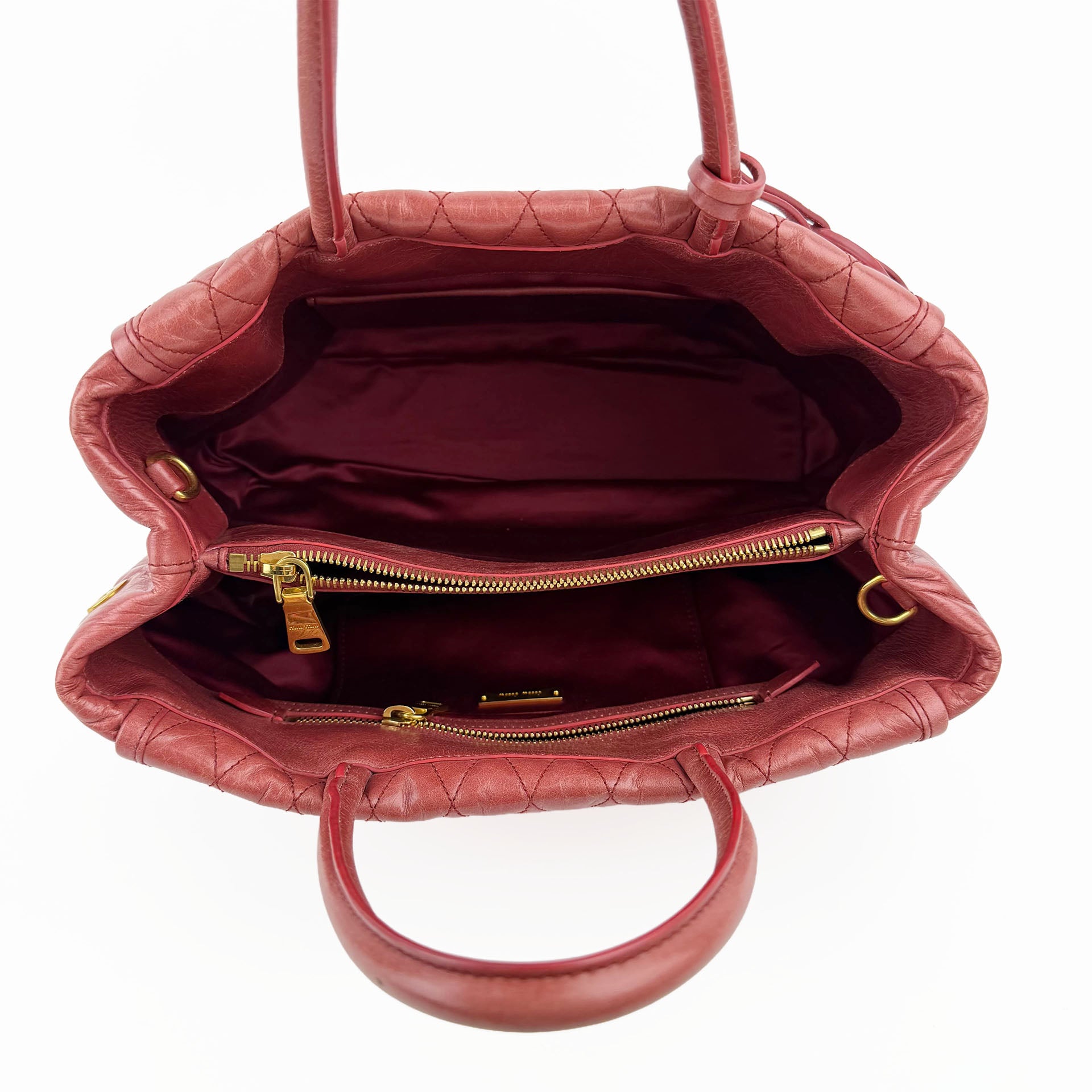 MIU MIU ミュウミュウ VIT.SHINE TRAP ヴィッテロ シャイン トラップ ハンドバッグ レッド レザー クラックルレザー ヴィンテージ レディース【中古】