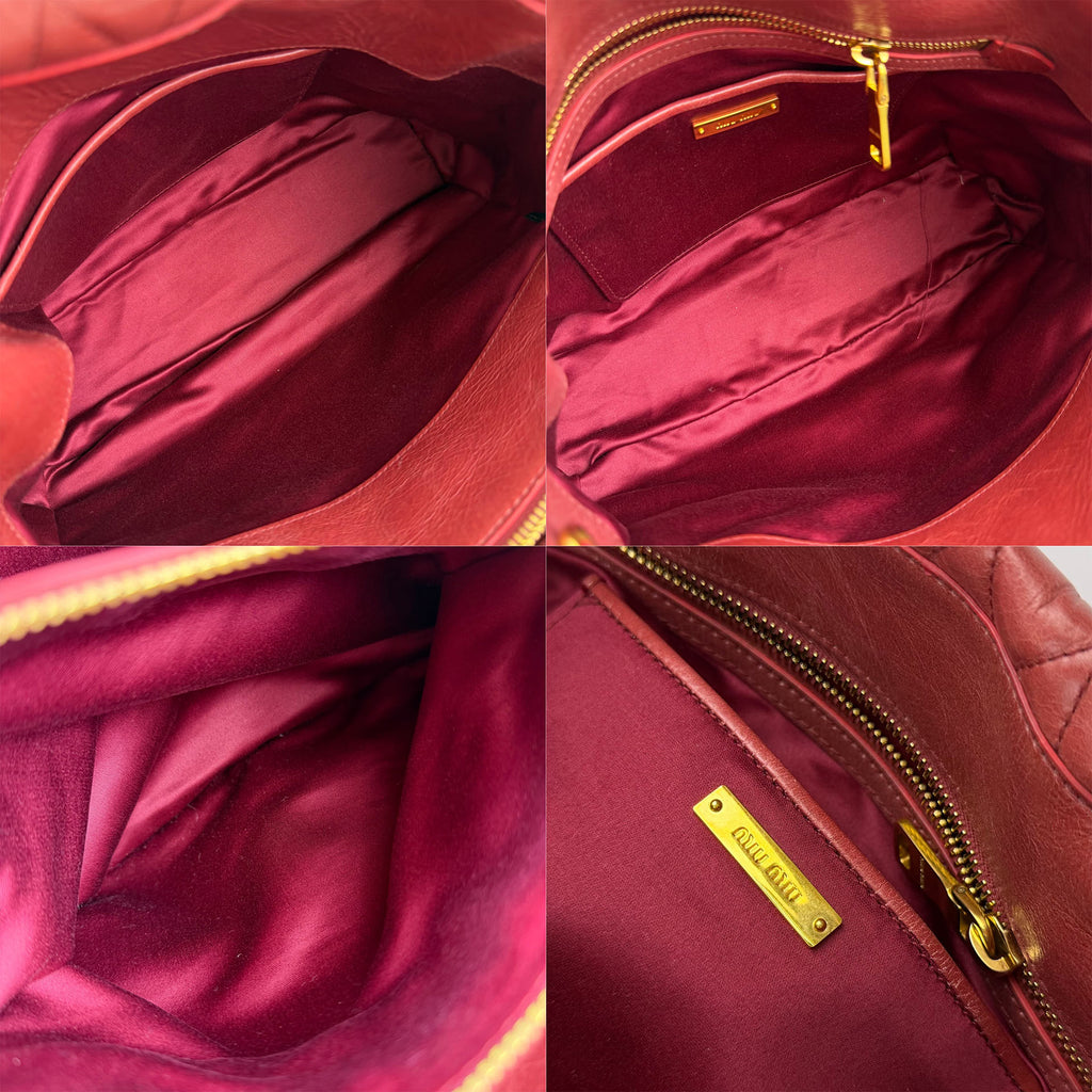 MIU MIU ミュウミュウ VIT.SHINE TRAP ヴィッテロ シャイン トラップ ハンドバッグ レッド レザー クラックルレザー ヴィンテージ レディース【中古】