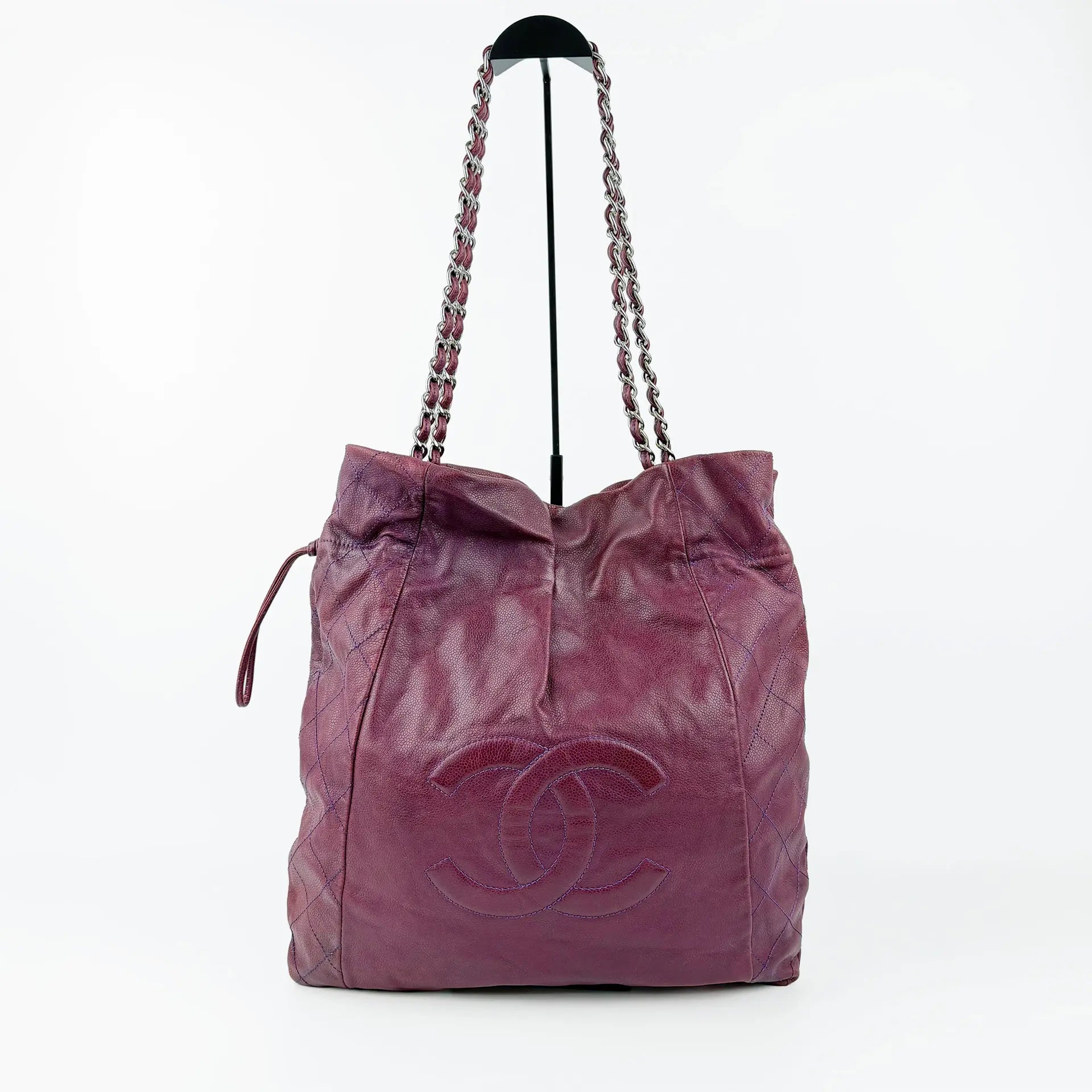 CHANEL シャネル キャビア31 トートバッグ パープル 13番台 ココマーク ヴィンテージ レディース 【中古】