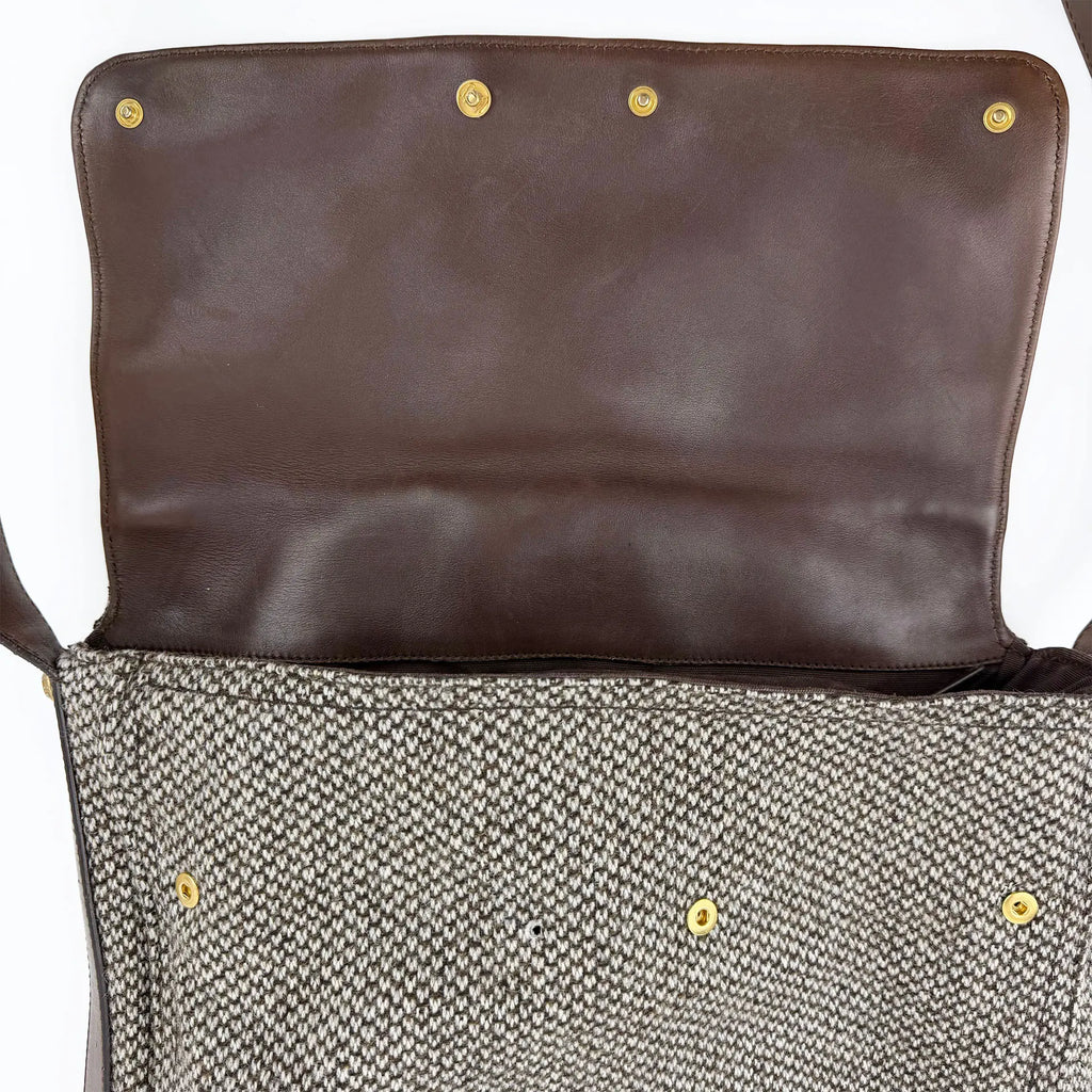 Yves Saint Laurent イヴ・サンローラン メッセンジャーバッグ ショルダーバッグ ブラウン ツイード ヴィンテージ レディース 【中古】