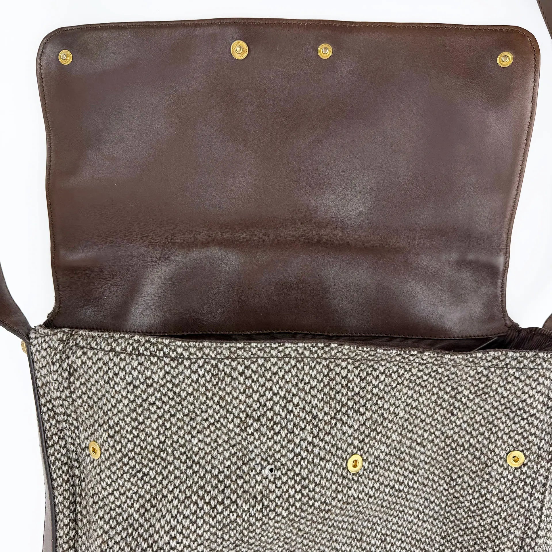 Yves Saint Laurent イヴ・サンローラン メッセンジャーバッグ ショルダーバッグ ブラウン ツイード ヴィンテージ レディース 【中古】