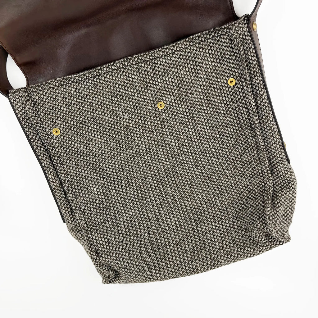 Yves Saint Laurent イヴ・サンローラン メッセンジャーバッグ ショルダーバッグ ブラウン ツイード ヴィンテージ レディース 【中古】