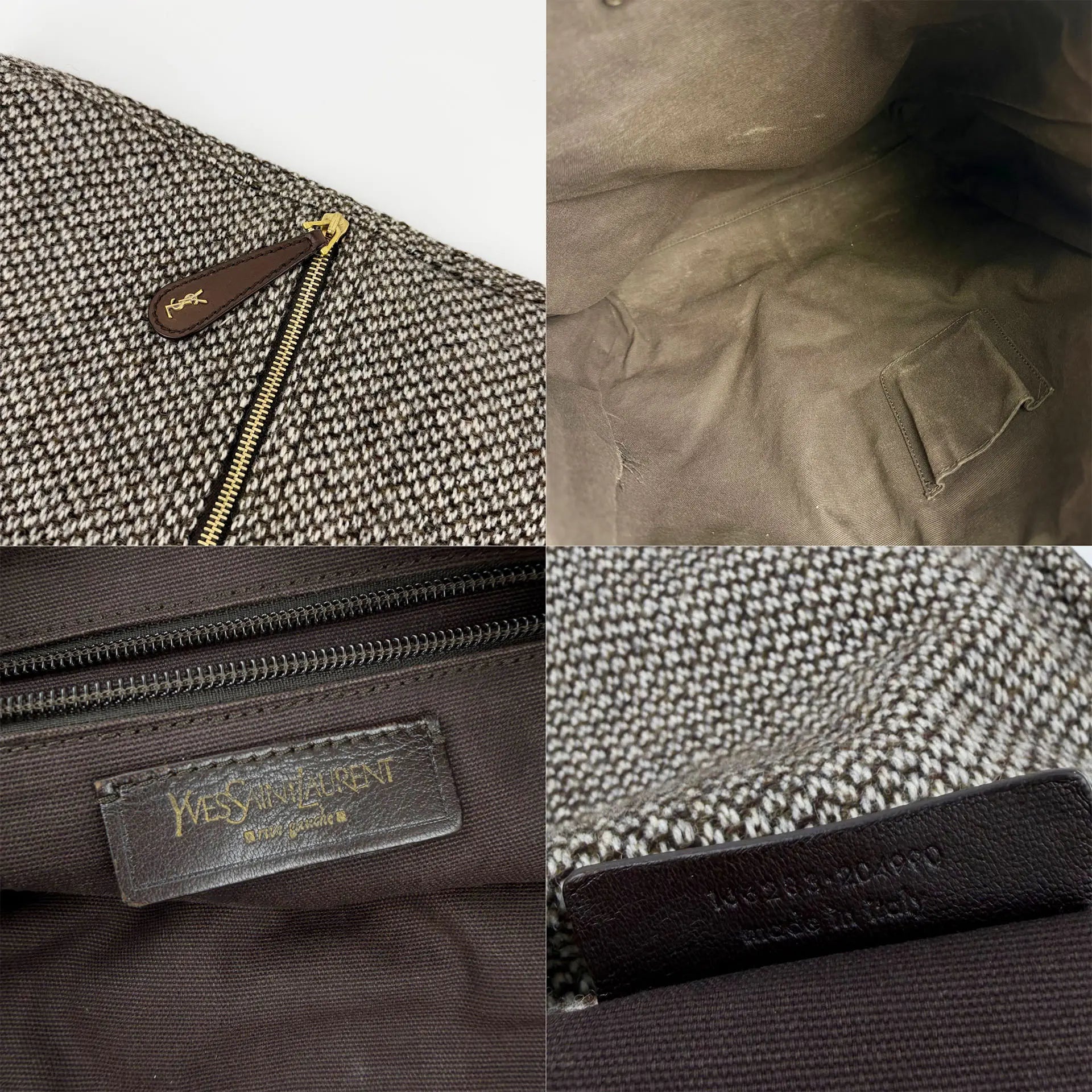 Yves Saint Laurent イヴ・サンローラン メッセンジャーバッグ ショルダーバッグ ブラウン ツイード ヴィンテージ レディース 【中古】