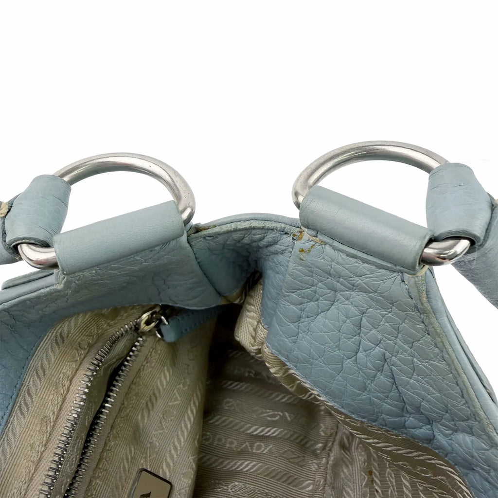 PRADA プラダ ムーン ハンドバッグ ホーボーバッグ ショルダーバッグ スカイブルー ブルー レザー ヴィンテージ レディース 【中古】