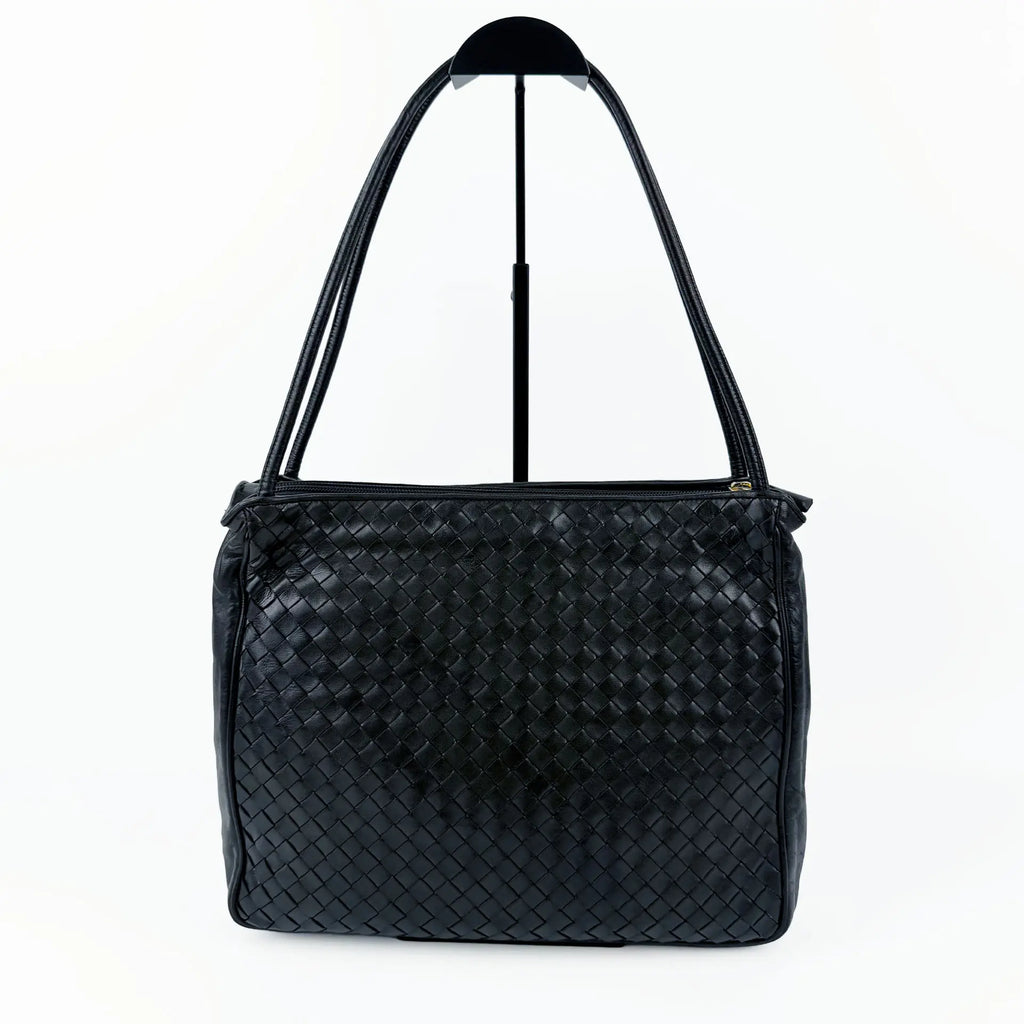 Bottega Veneta ボッテガ・ヴェネタ イントレチャート ショルダーバッグ ホーボーバッグ ブラック レザー ヴィンテージ レディース 【中古】