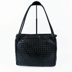 Bottega Veneta ボッテガ・ヴェネタ イントレチャート ショルダーバッグ ホーボーバッグ ブラック レザー ヴィンテージ レディース 【中古】