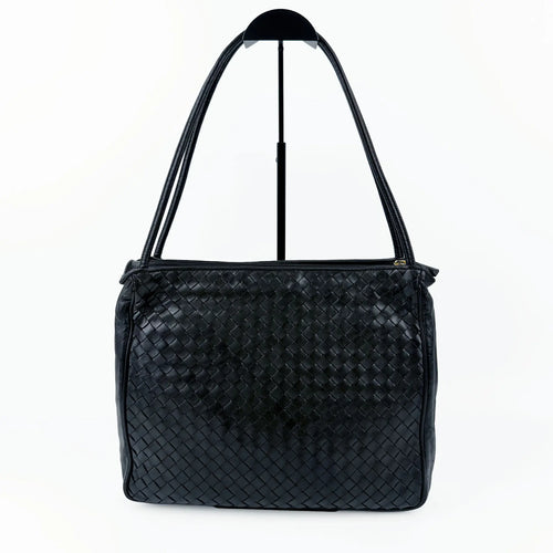 Bottega Veneta ボッテガ・ヴェネタ イントレチャート ショルダーバッグ ホーボーバッグ ブラック レザー ヴィンテージ レディース 【中古】