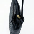 Bottega Veneta ボッテガ・ヴェネタ イントレチャート ショルダーバッグ ホーボーバッグ ブラック レザー ヴィンテージ レディース 【中古】