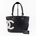 CHANEL シャネル カンボンライン トートバッグ ブラック レザー 9番台 ココマーク ヴィンテージ レディース 【中古】