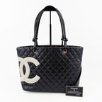 CHANEL シャネル カンボンライン トートバッグ ブラック レザー 9番台 ココマーク ヴィンテージ レディース 【中古】