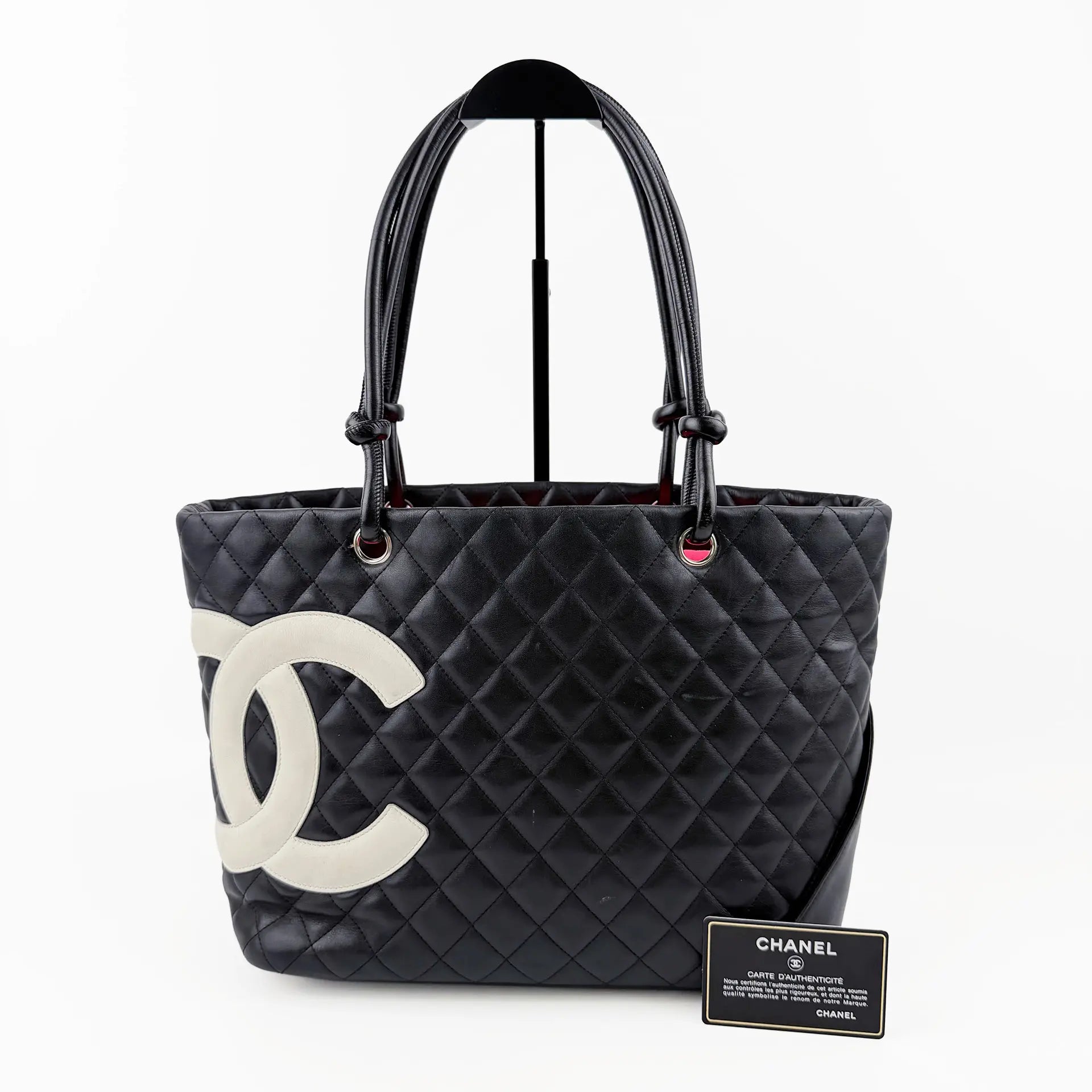 CHANEL シャネル カンボンライン トートバッグ ブラック レザー 9番台 ココマーク ヴィンテージ レディース 【中古】