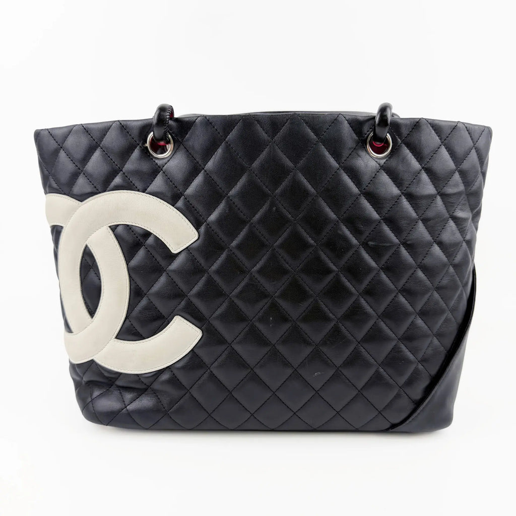 CHANEL シャネル カンボンライン トートバッグ ブラック レザー 9番台 ココマーク ヴィンテージ レディース 【中古】