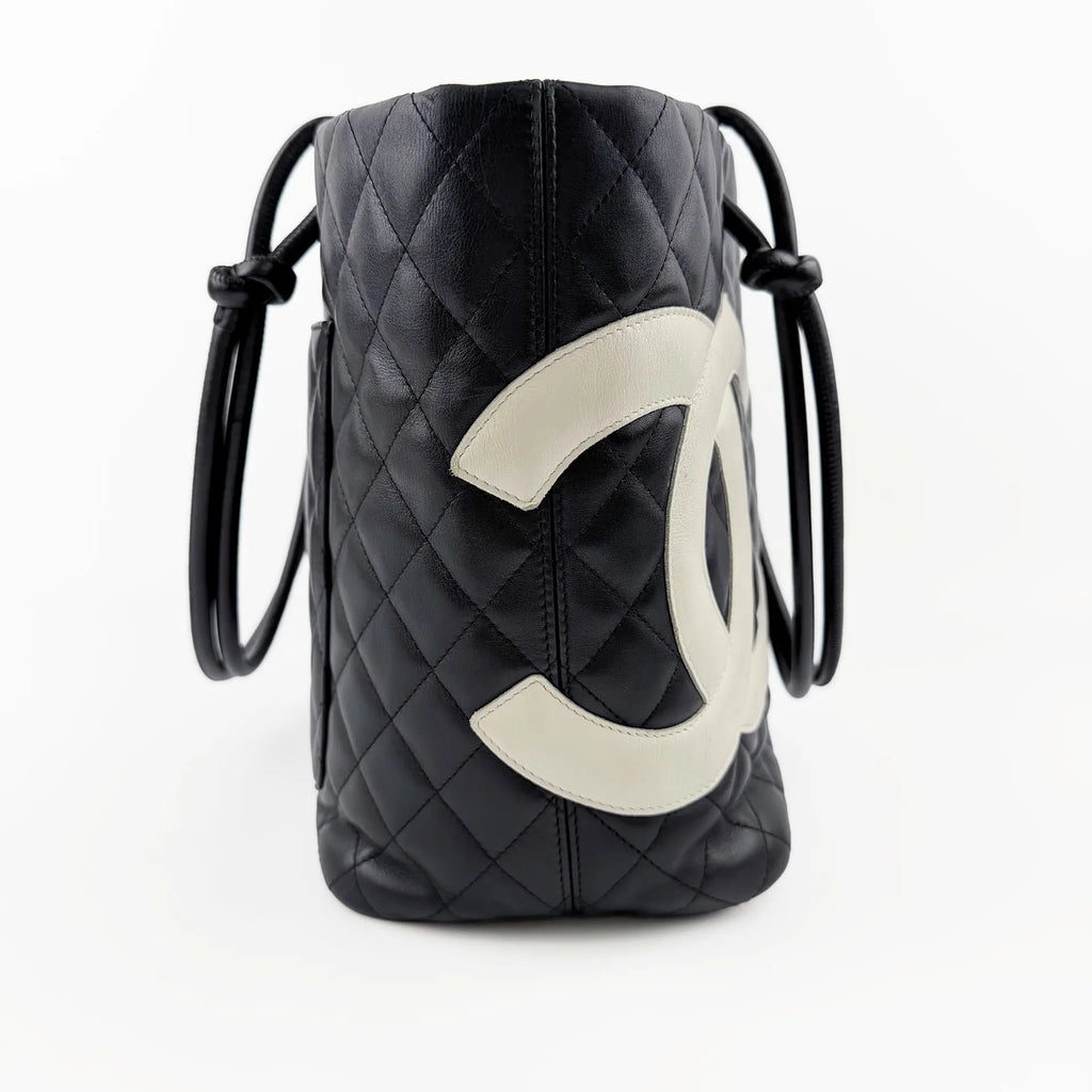 CHANEL シャネル カンボンライン トートバッグ ブラック レザー 9番台 ココマーク ヴィンテージ レディース 【中古】