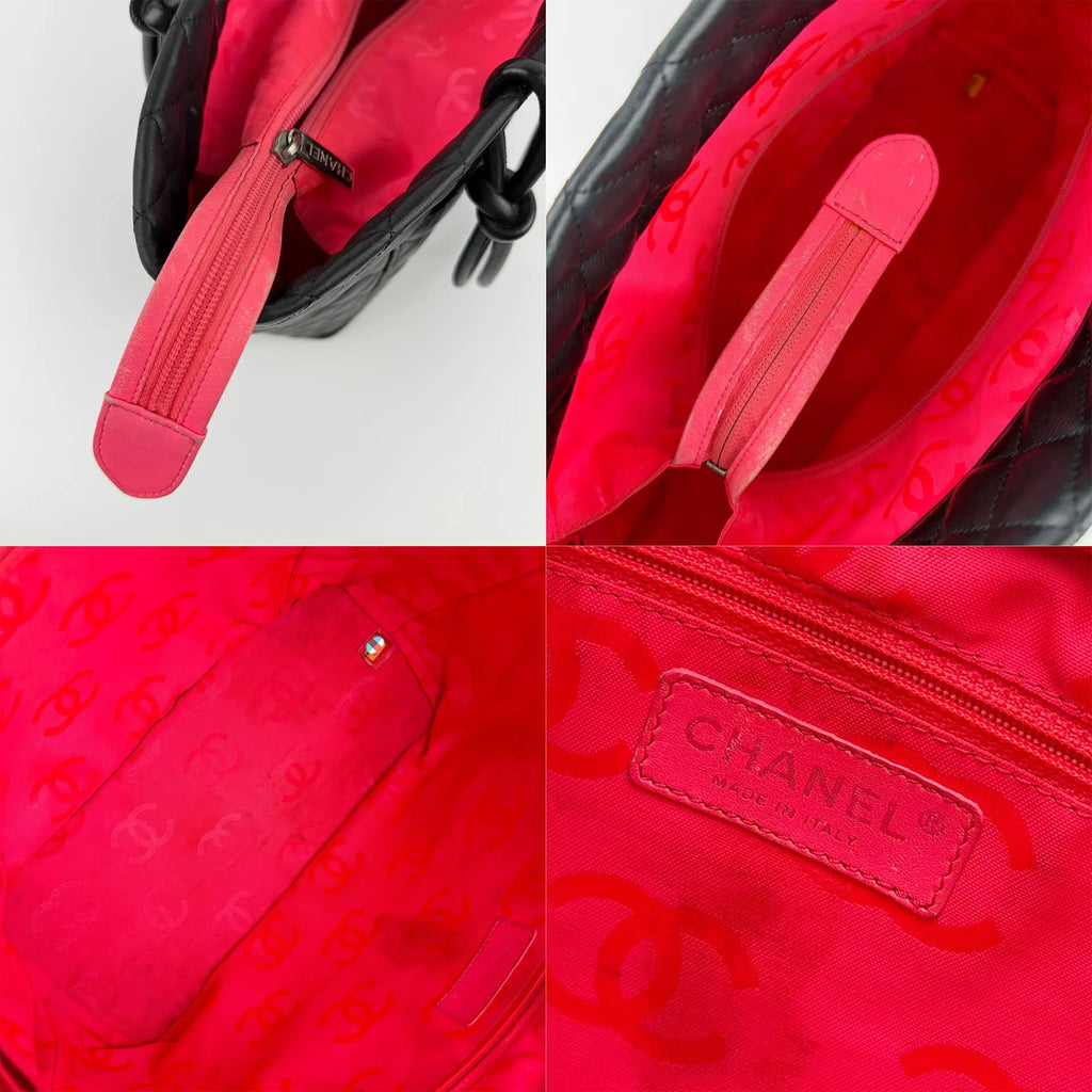 CHANEL シャネル カンボンライン トートバッグ ブラック レザー 9番台 ココマーク ヴィンテージ レディース 【中古】