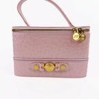 GIANNI VERSACE ヴェルサーチ サンバースト バニティバッグ ハンドバッグ オーストリッチ ピンク ヴィンテージ レディース 【中古】
