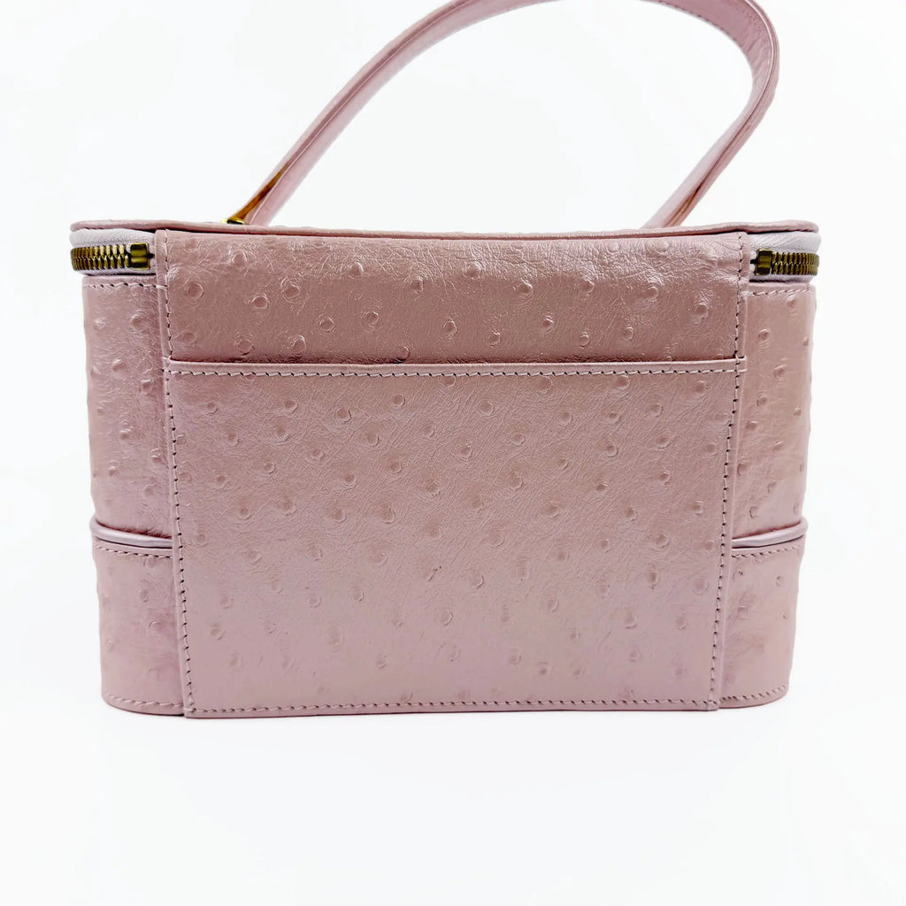 GIANNI VERSACE ヴェルサーチ サンバースト バニティバッグ ハンドバッグ オーストリッチ ピンク ヴィンテージ レディース 【中古】