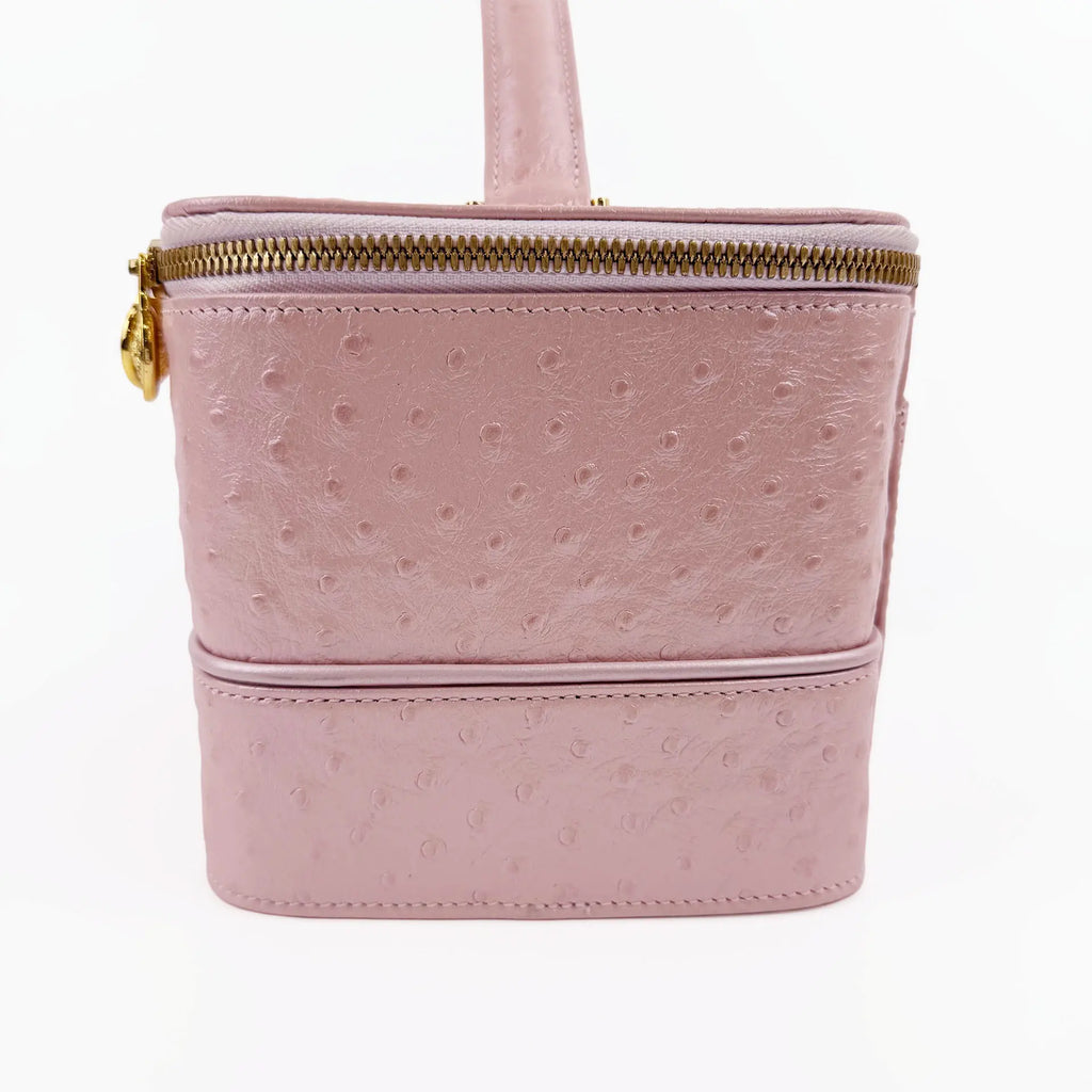 GIANNI VERSACE ヴェルサーチ サンバースト バニティバッグ ハンドバッグ オーストリッチ ピンク ヴィンテージ レディース 【中古】