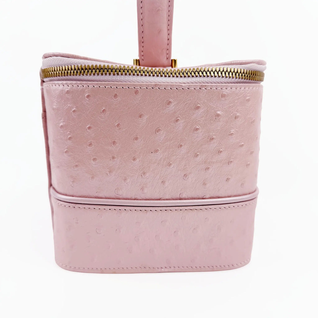 GIANNI VERSACE ヴェルサーチ サンバースト バニティバッグ ハンドバッグ オーストリッチ ピンク ヴィンテージ レディース 【中古】