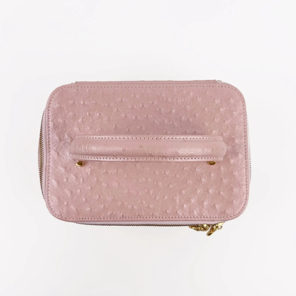 GIANNI VERSACE ヴェルサーチ サンバースト バニティバッグ ハンドバッグ オーストリッチ ピンク ヴィンテージ レディース 【中古】