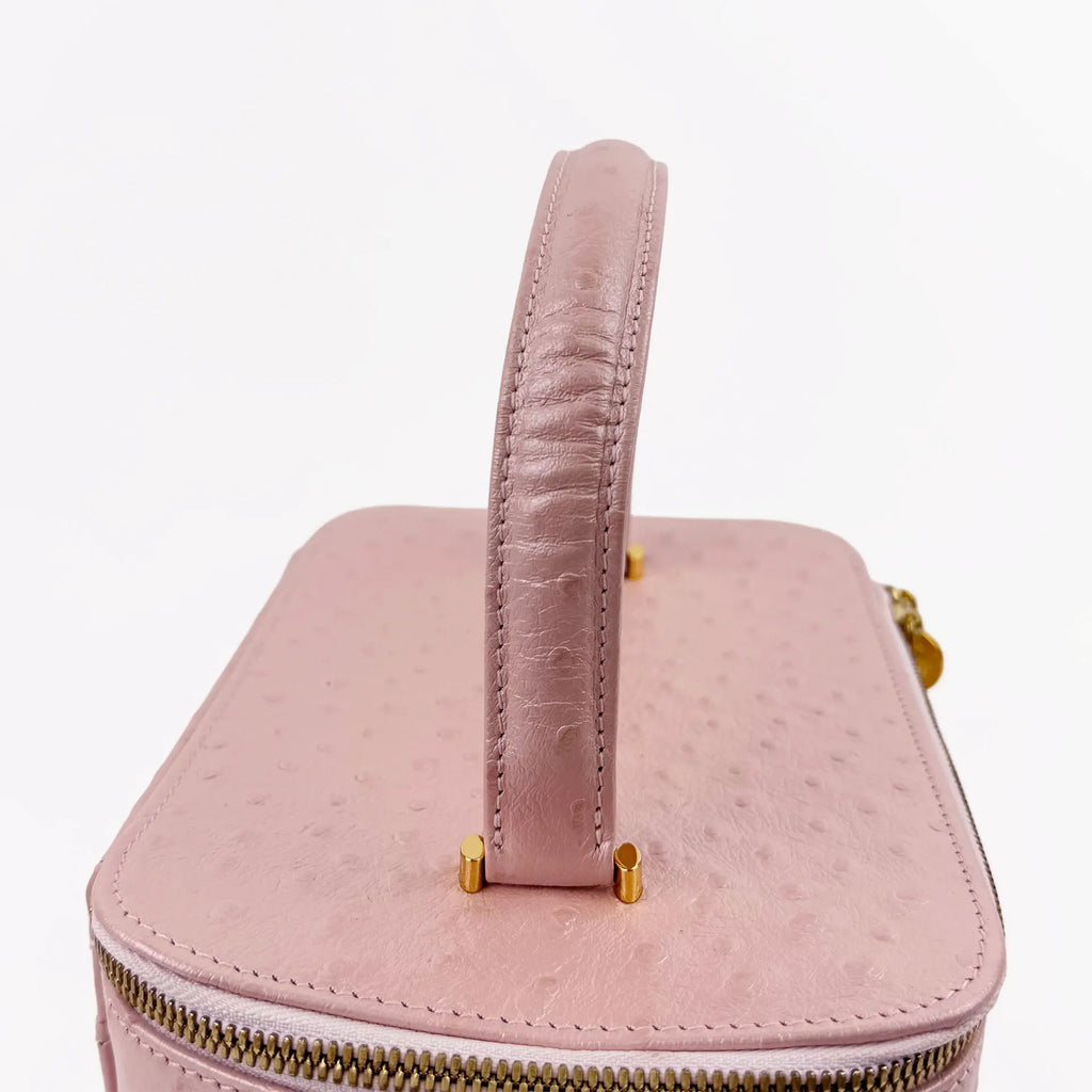 GIANNI VERSACE ヴェルサーチ サンバースト バニティバッグ ハンドバッグ オーストリッチ ピンク ヴィンテージ レディース 【中古】