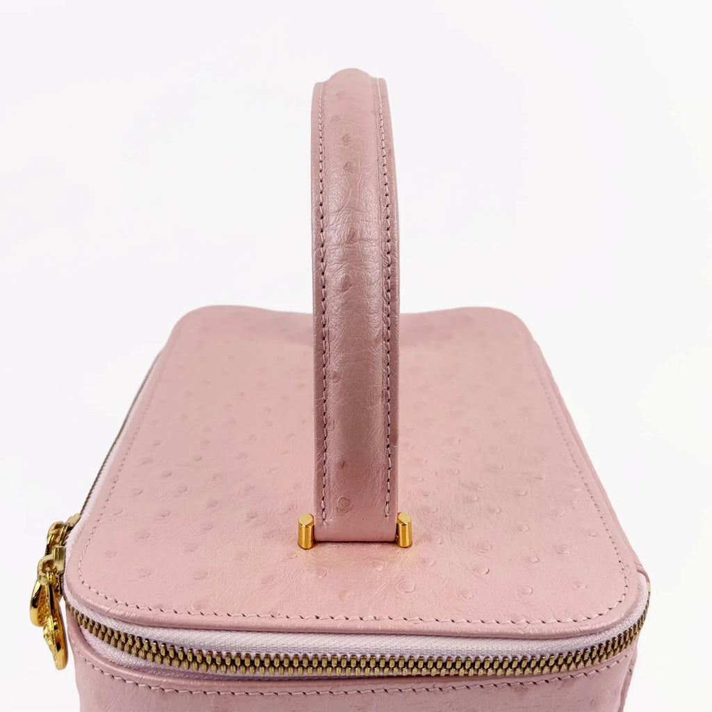 GIANNI VERSACE ヴェルサーチ サンバースト バニティバッグ ハンドバッグ オーストリッチ ピンク ヴィンテージ レディース 【中古】