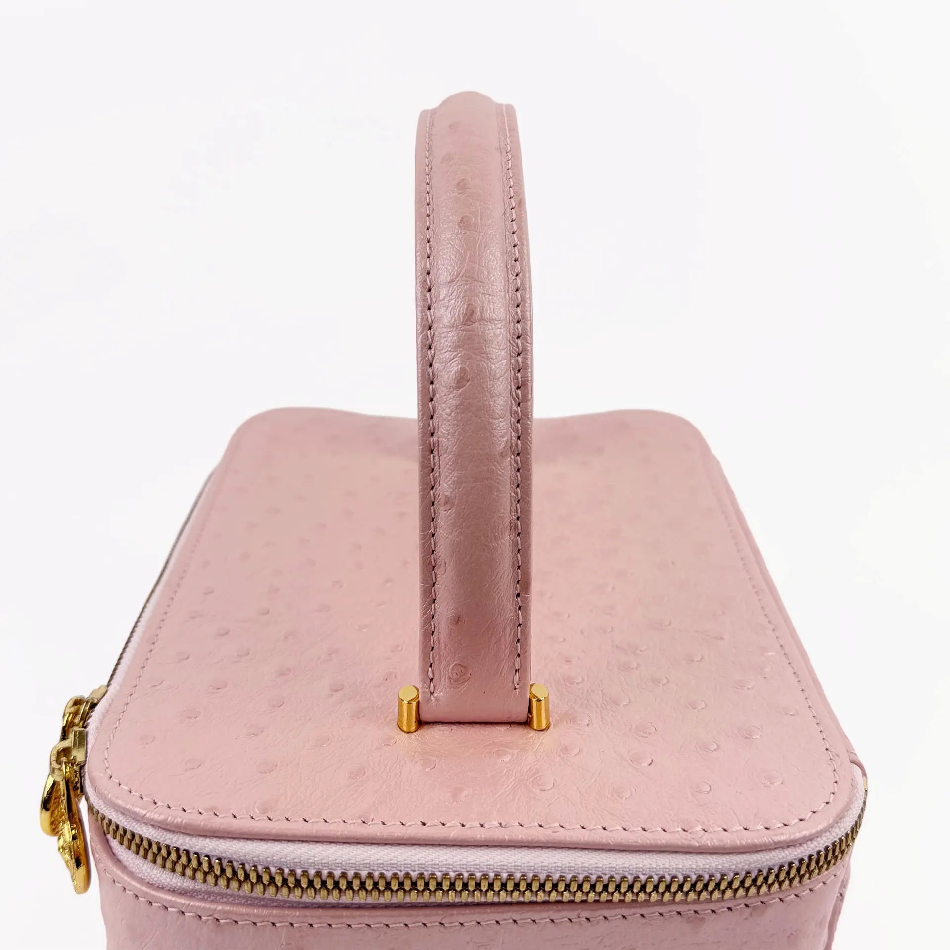 GIANNI VERSACE ヴェルサーチ サンバースト バニティバッグ ハンドバッグ オーストリッチ ピンク ヴィンテージ レディース 【中古】