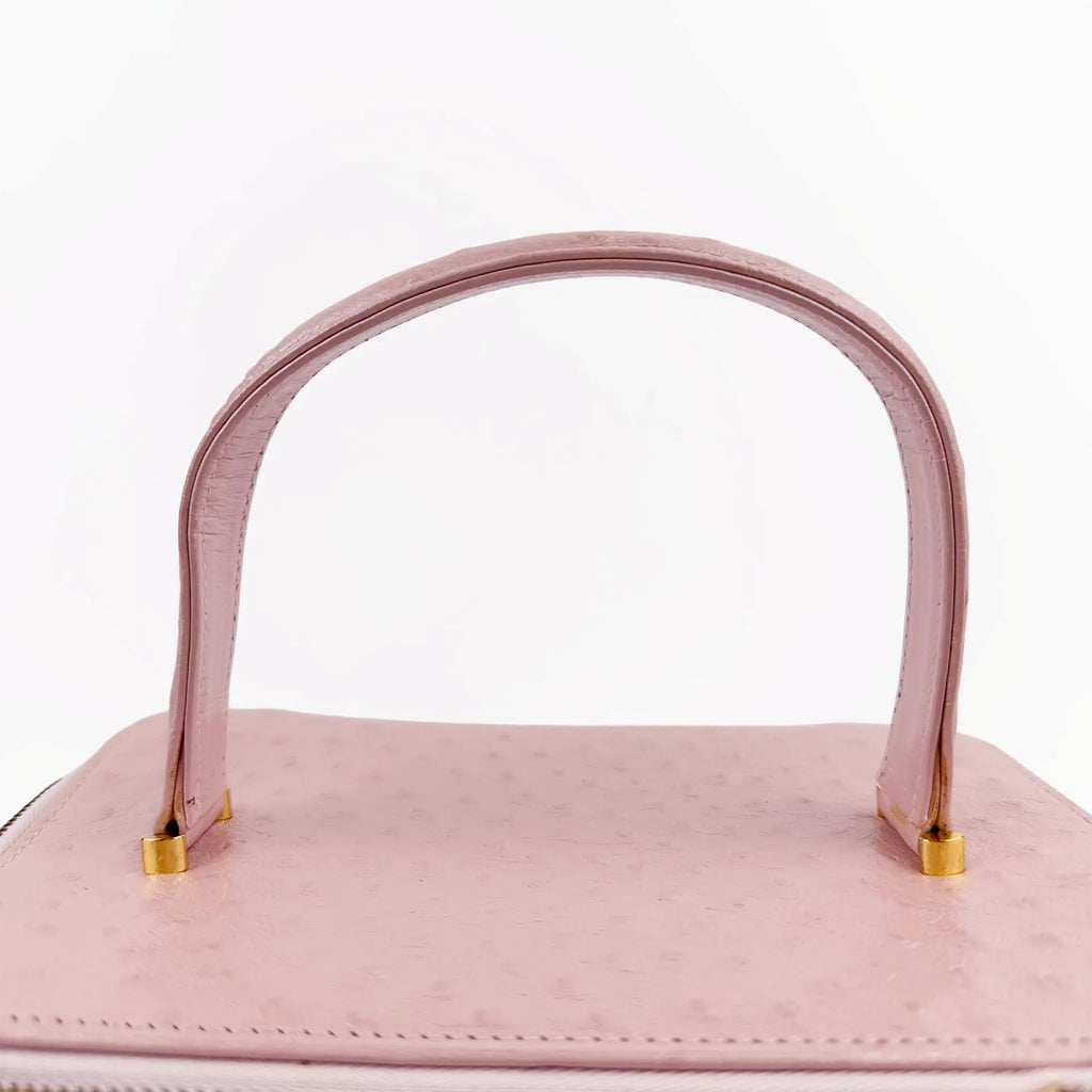GIANNI VERSACE ヴェルサーチ サンバースト バニティバッグ ハンドバッグ オーストリッチ ピンク ヴィンテージ レディース 【中古】