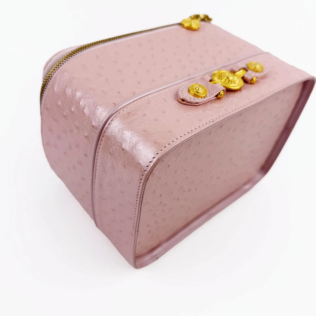 GIANNI VERSACE ヴェルサーチ サンバースト バニティバッグ ハンドバッグ オーストリッチ ピンク ヴィンテージ レディース 【中古】