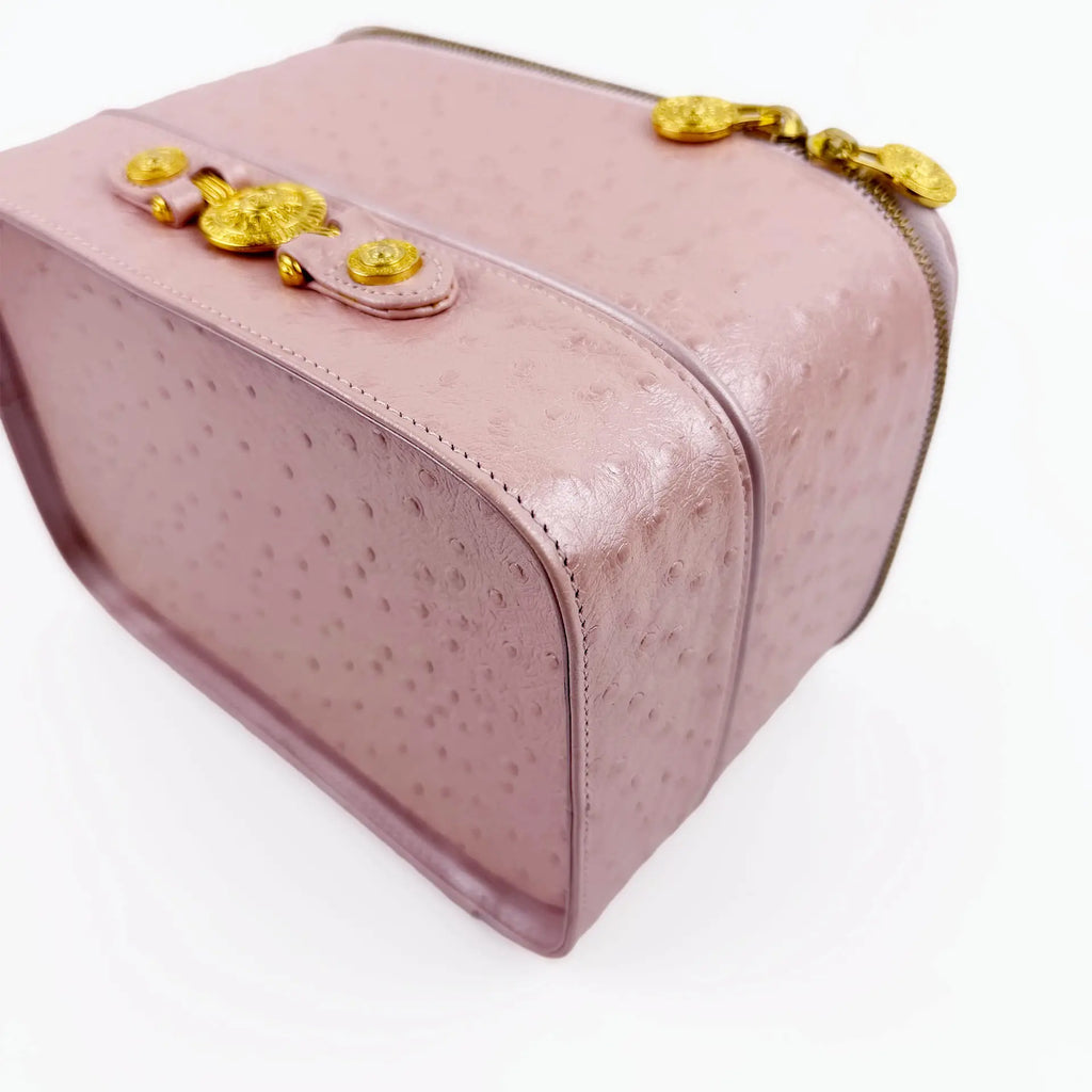 GIANNI VERSACE ヴェルサーチ サンバースト バニティバッグ ハンドバッグ オーストリッチ ピンク ヴィンテージ レディース 【中古】