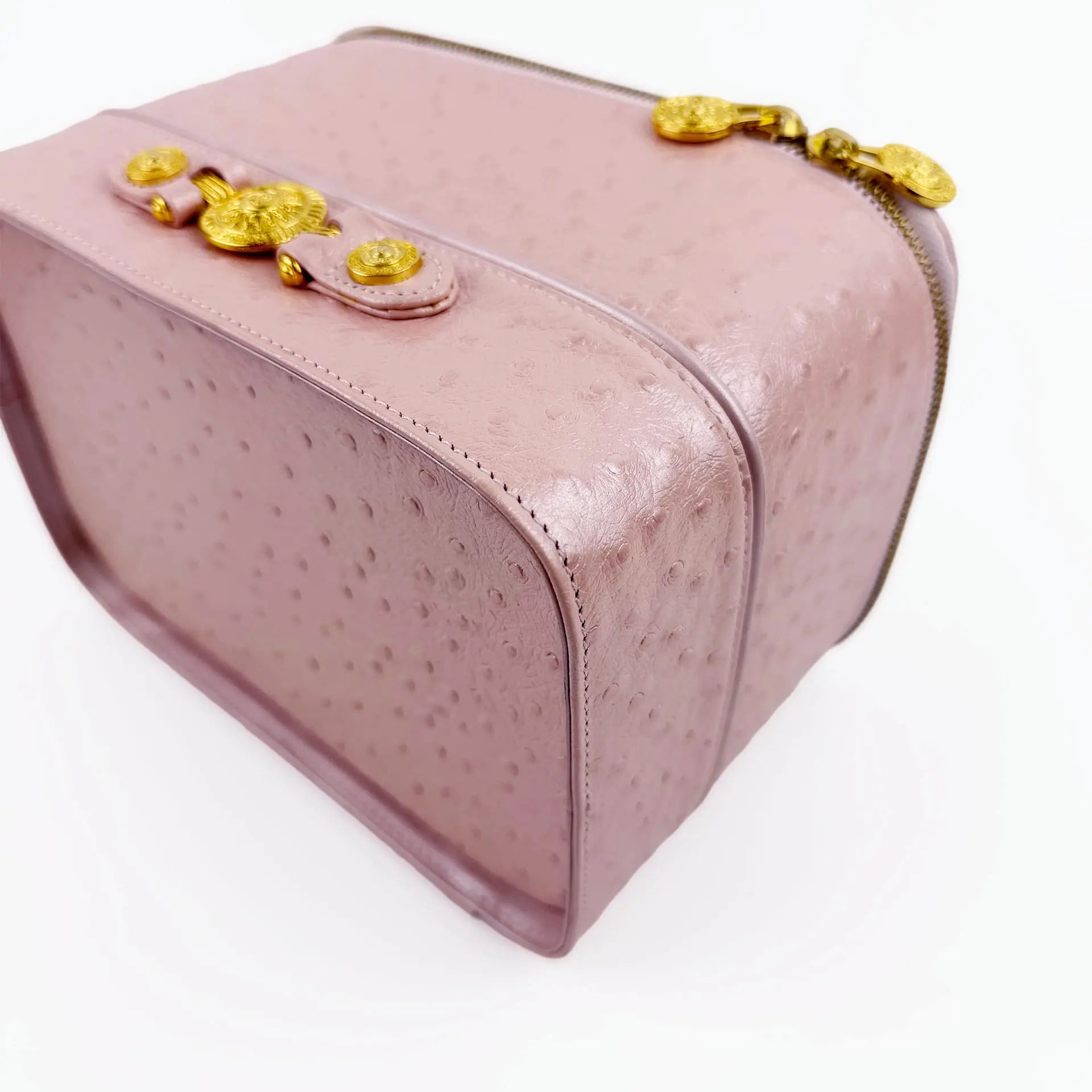 GIANNI VERSACE ヴェルサーチ サンバースト バニティバッグ ハンドバッグ オーストリッチ ピンク ヴィンテージ レディース 【中古】