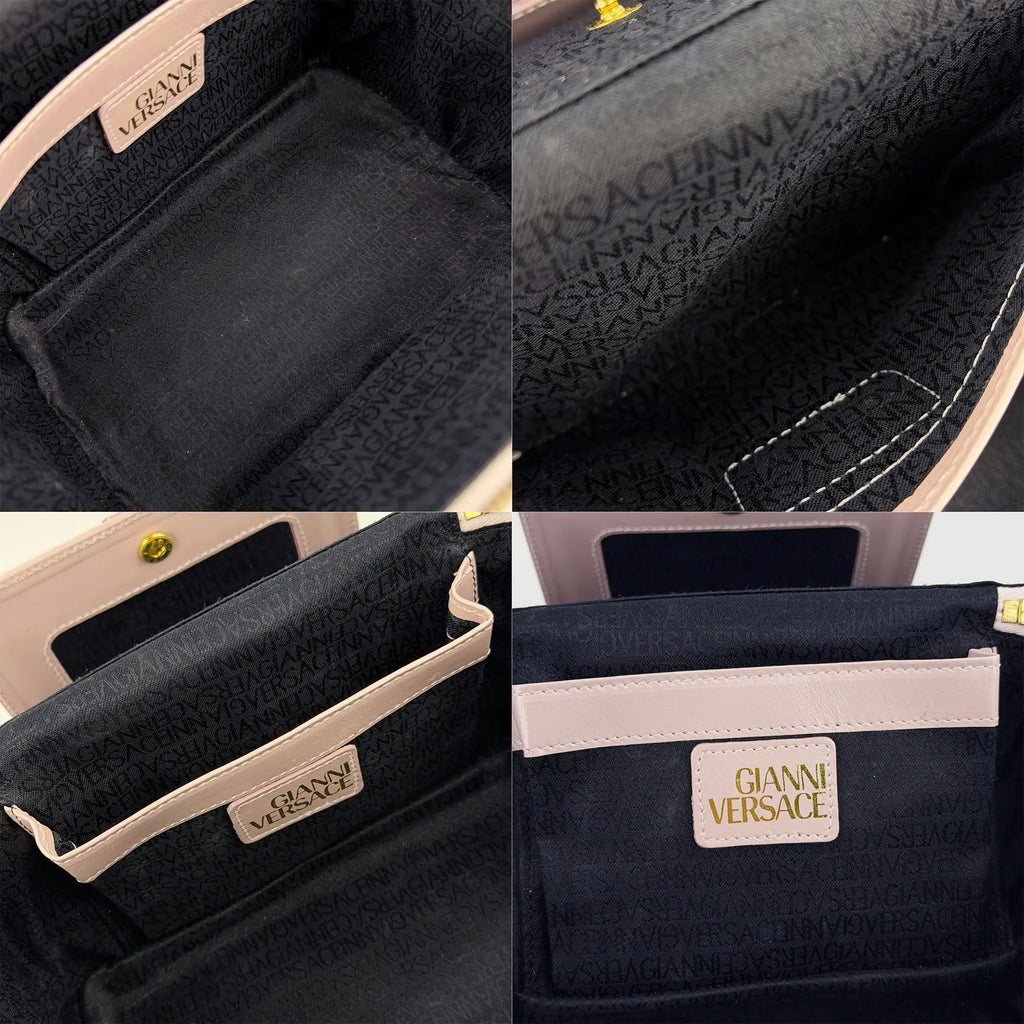 GIANNI VERSACE ヴェルサーチ サンバースト バニティバッグ ハンドバッグ オーストリッチ ピンク ヴィンテージ レディース 【中古】